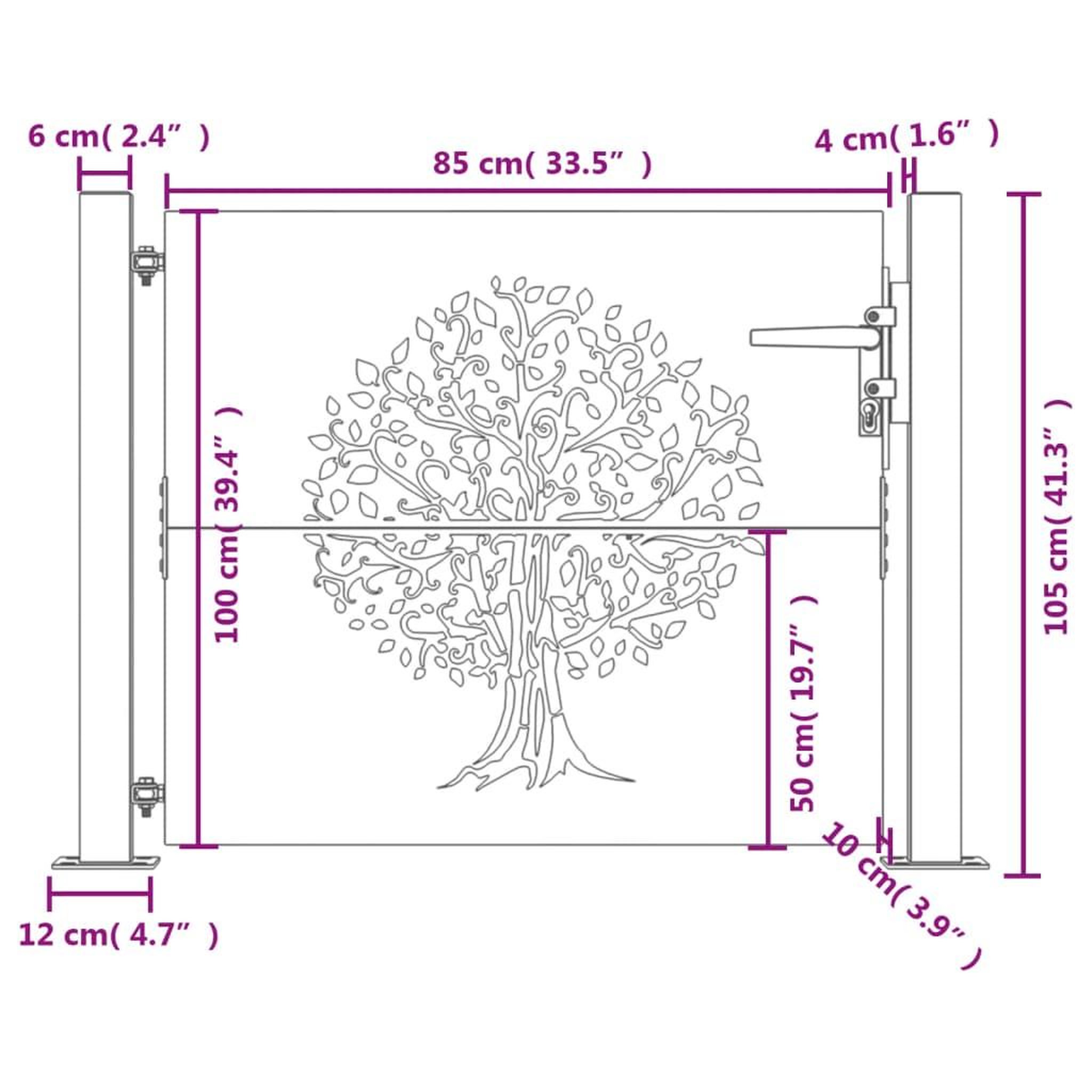 Voir la diapositive 6 : VIDAXL Portail de jardin 105x105 cm acier corten conception de l'arbre
