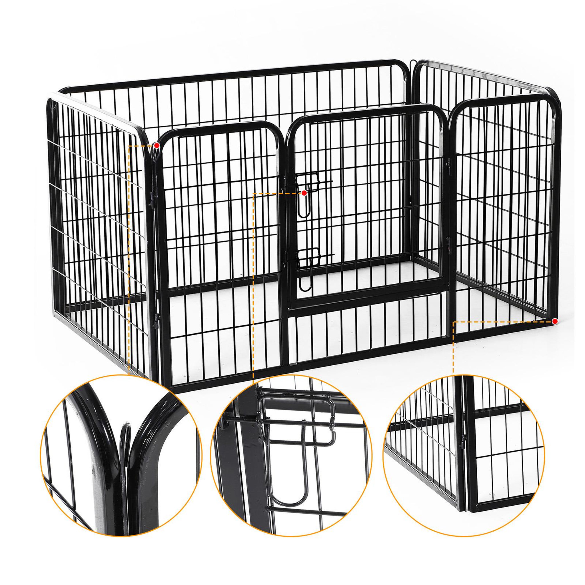 Voir la diapositive 4 : HOMCOM Luxe parc enclos acier 125l x 80l x 70h cm 4 panneaux et 1 porte pour chiens noir