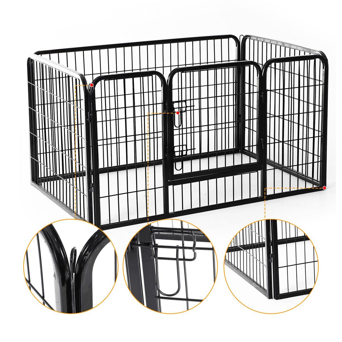 HOMCOM Luxe parc enclos acier 125L x 80l x 70H cm 4 panneaux et 1 porte pour chiens noir