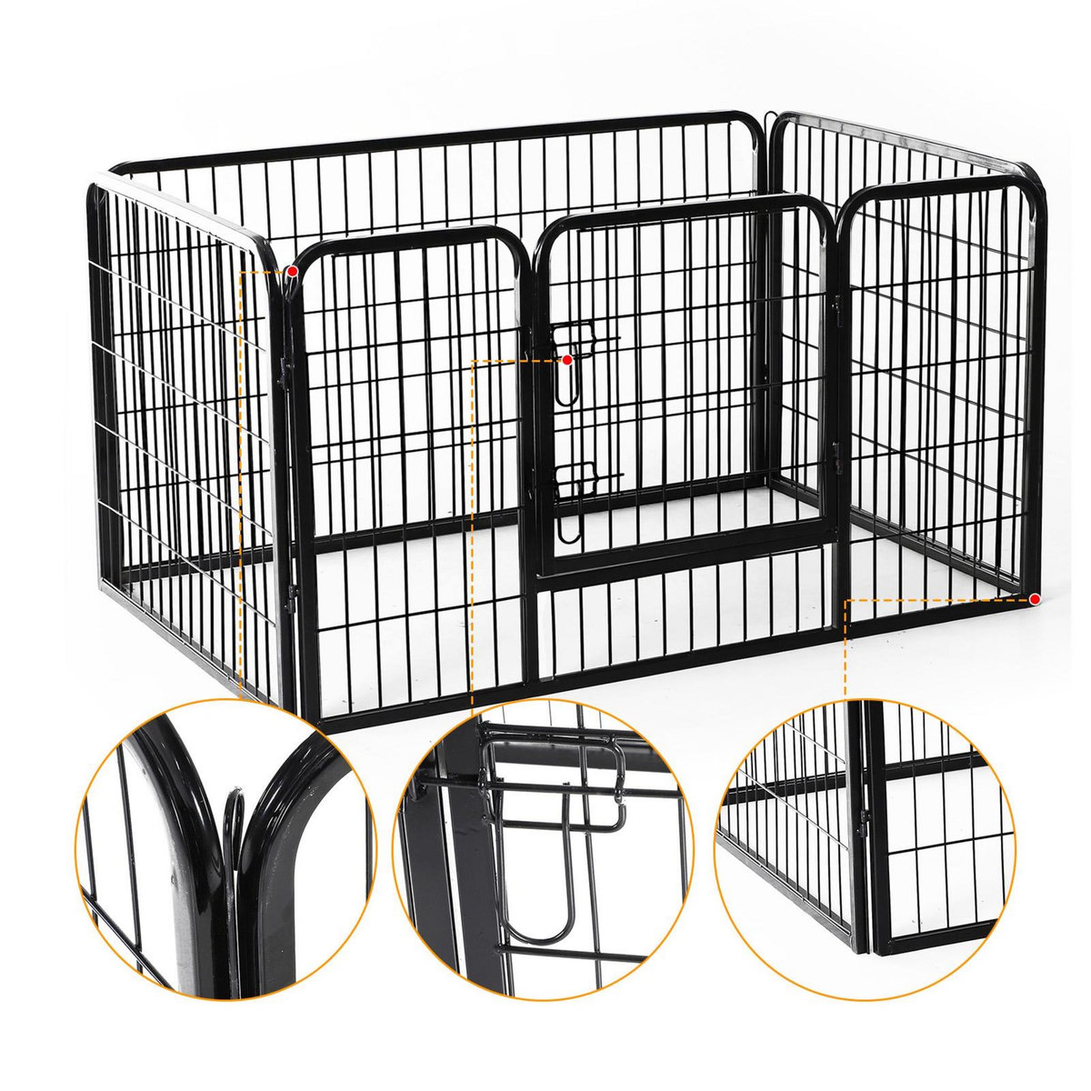 HOMCOM Luxe parc enclos acier 125L x 80l x 70H cm 4 panneaux et 1 porte pour chiens noir