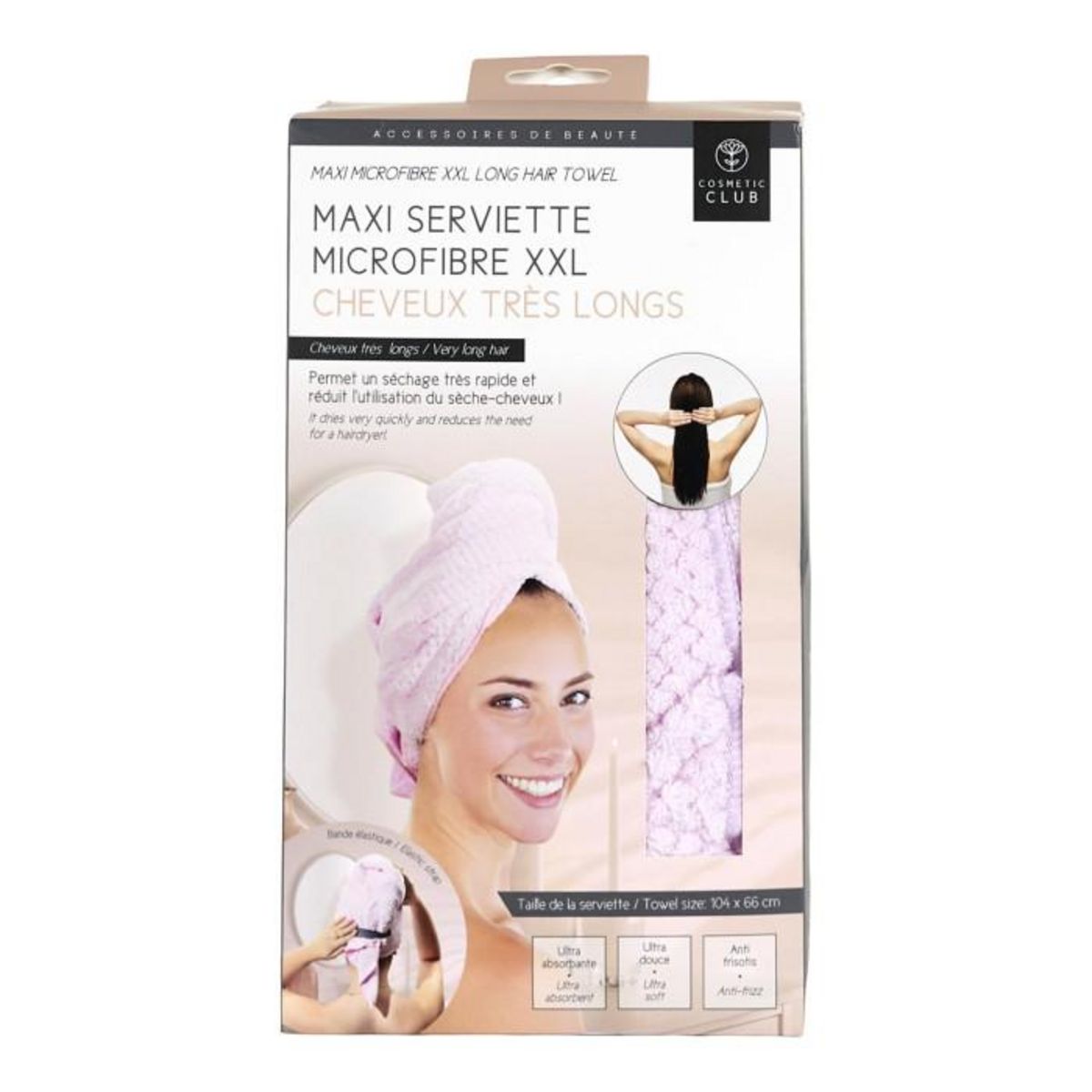 Paris Prix Serviette Microfibre Pour Cheveux  XXL  104cm Rose