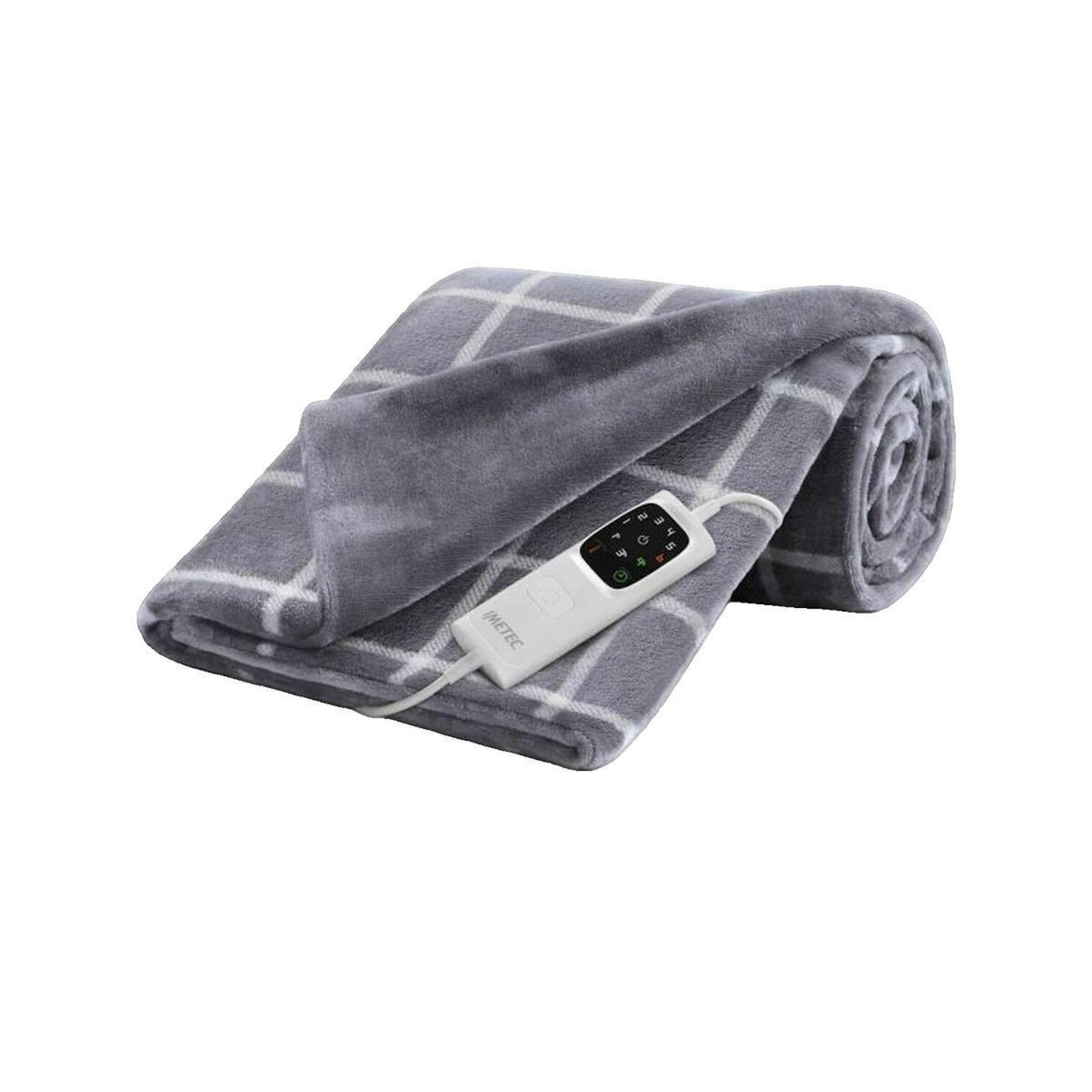 Couverture Chauffante - Imetec - Plaid chauffant 150x110 cm - 6 Températures - Tissu Toucher Velours et Sherpa - Lavable en Mac