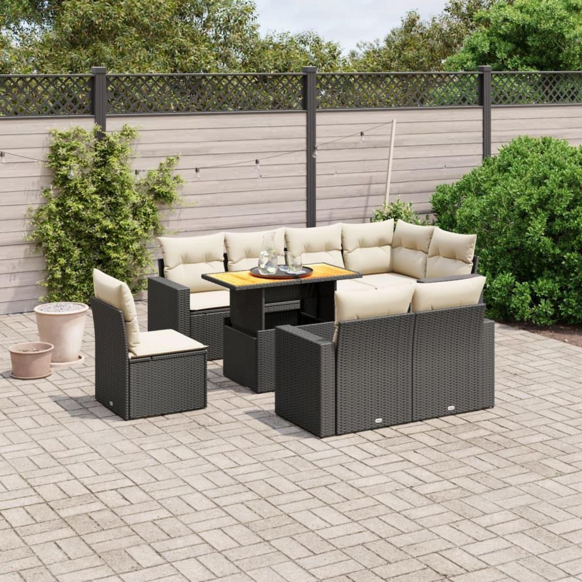 VIDAXL Salon de jardin 9 pcs avec coussins noir resine tressee