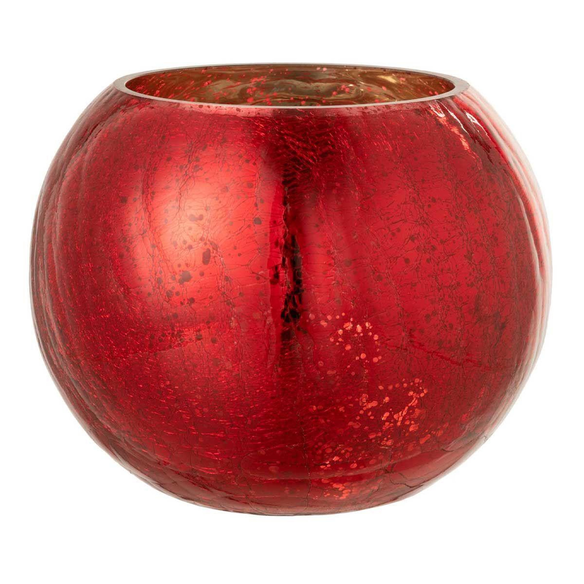 J-LINE Photophore Boule en Verre  Nacré  20cm Rouge