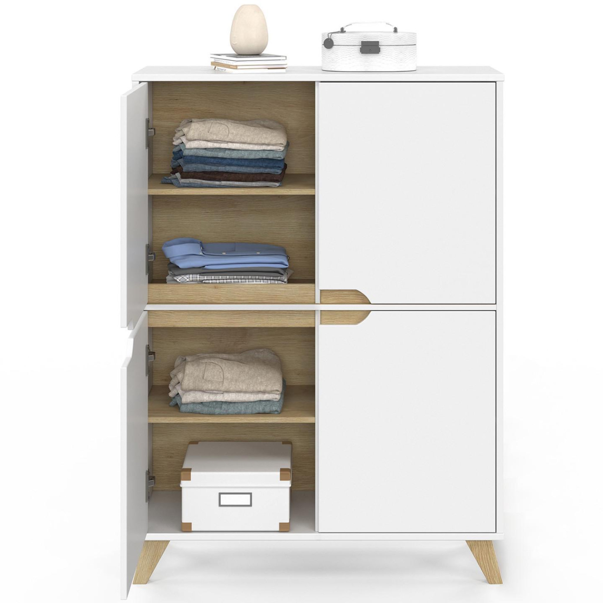 Voir la diapositive 6 : ID MARKET Meuble de rangement 4 portes helsinki scandinave blanc