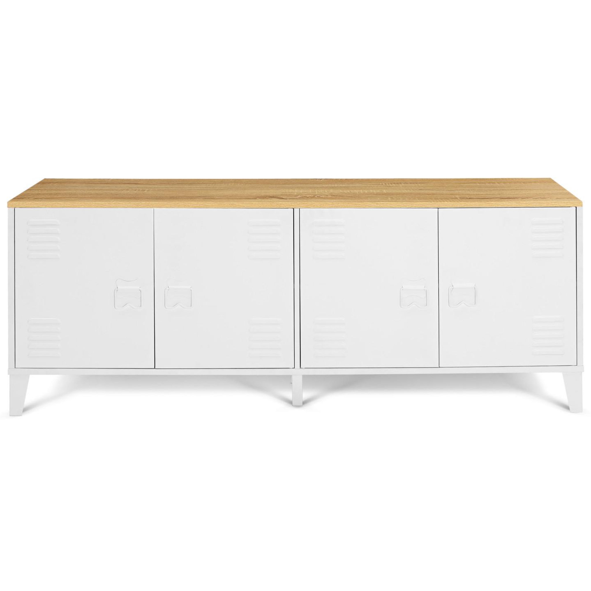 Voir la diapositive 3 : ID MARKET Buffet bas 140 cm ester 4 portes métal blanc plateau bois design industriel