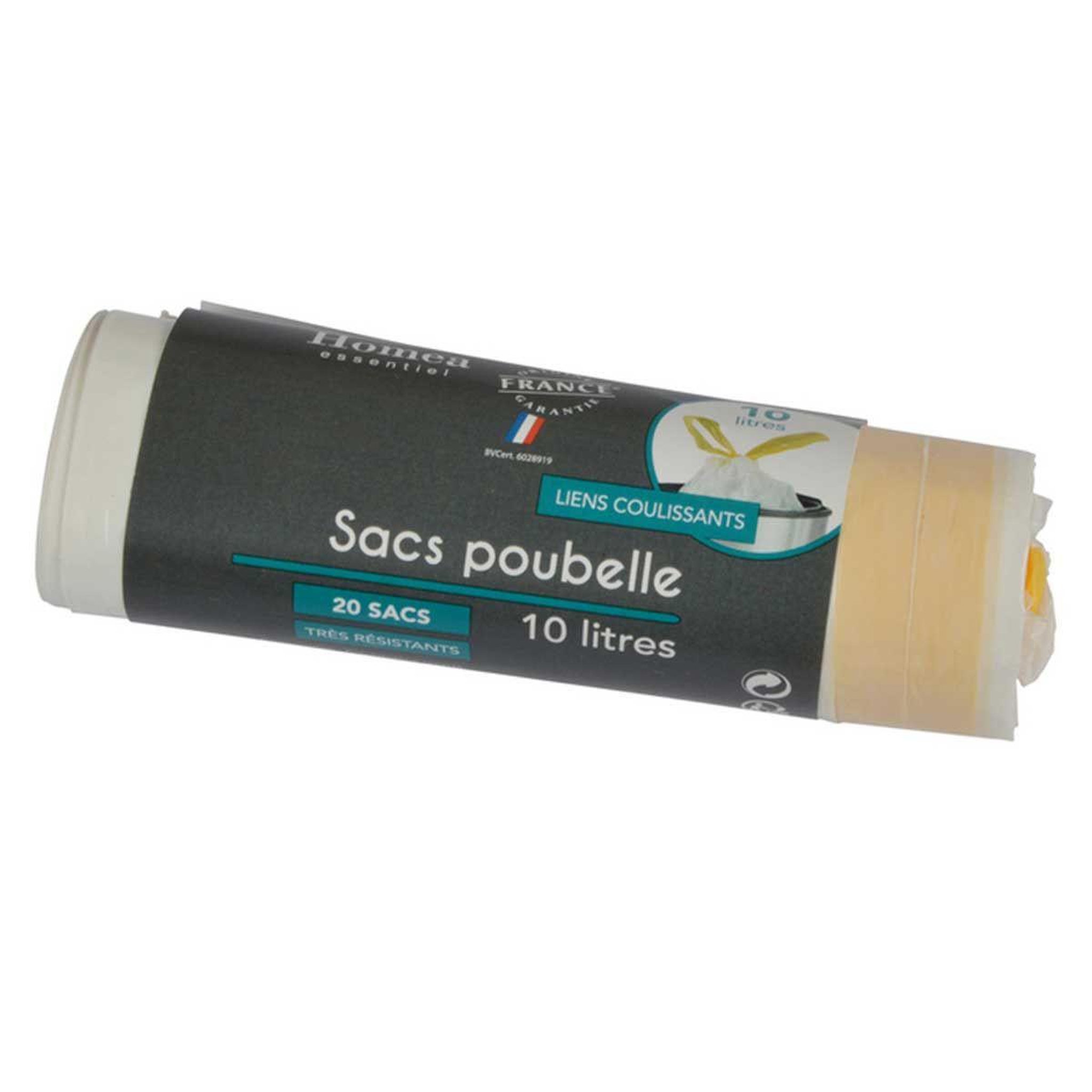 Voir la diapositive 1 : HOMEA Lot de 20 Sacs Poubelle  Liens Coulissants  10L Blanc