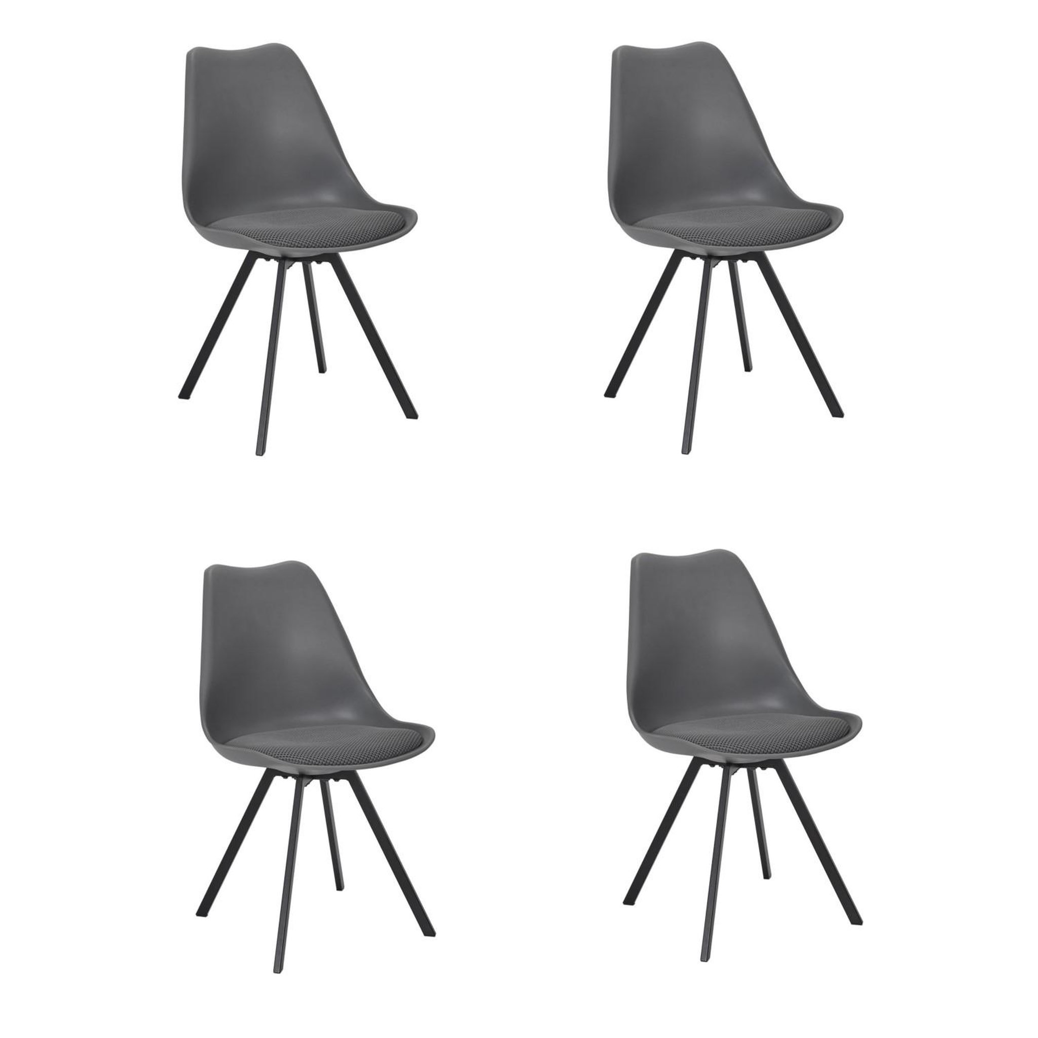 TOILINUX Lot de 4 chaises avec coussin ATOME. Coloris disponibles : Noir, Gris