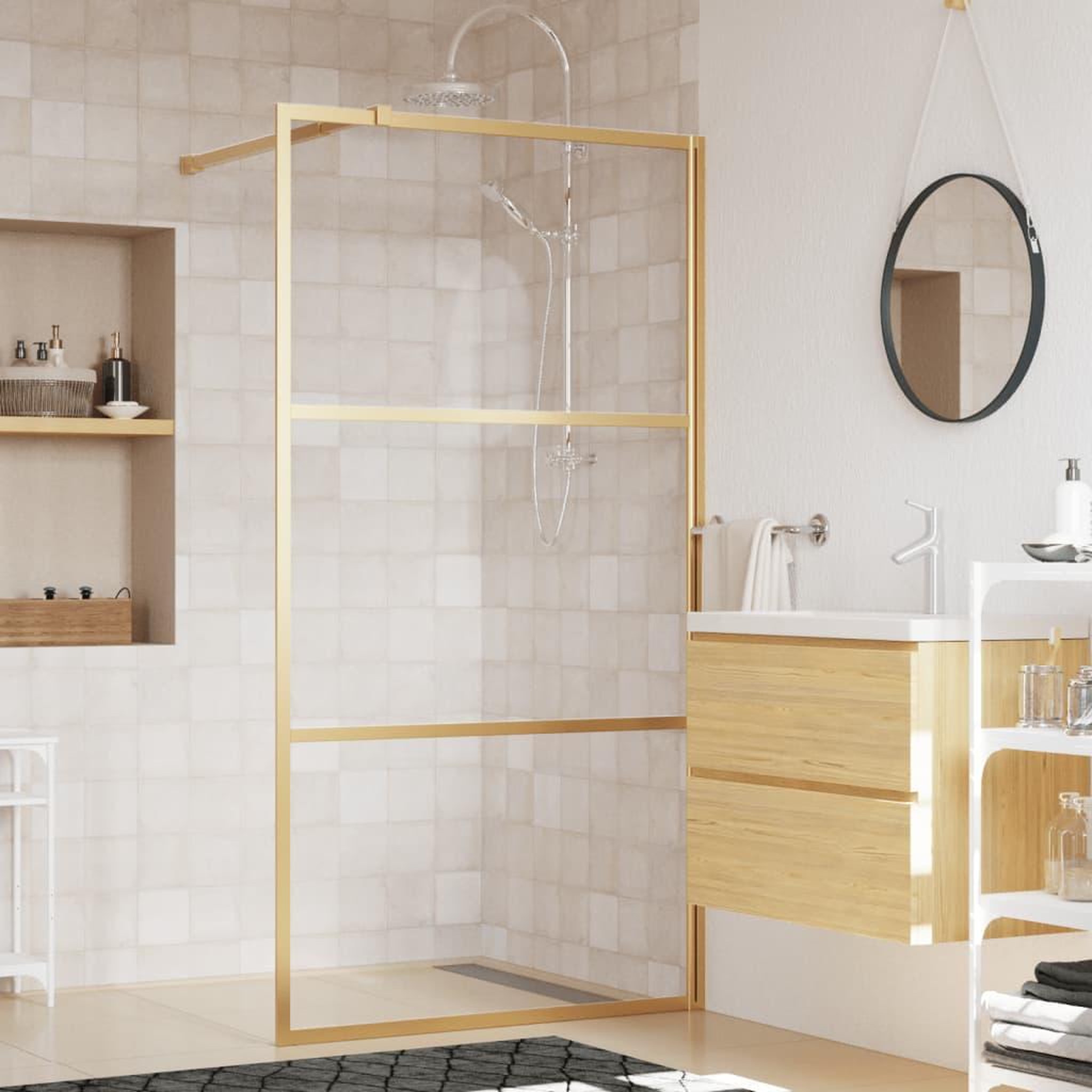 VIDAXL Paroi de douche avec verre ESG transparent dore 115x195 cm
