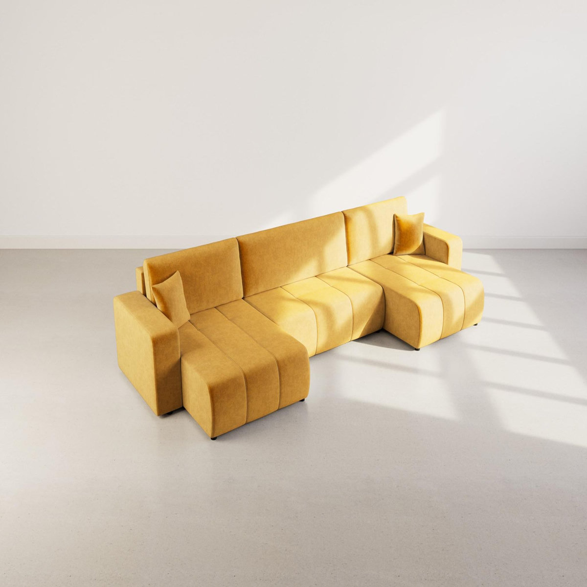 BEST MOBILIER Nicole - canapé panoramique en u 7 places convertible avec coffre en tissu