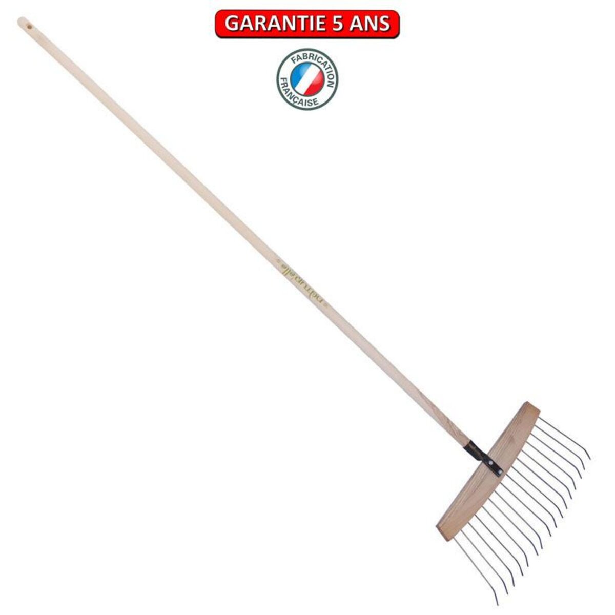 OUTILS PERRIN Balai à feuilles et gazon bois/acier 16 dents, manche 165cm- Kiwi