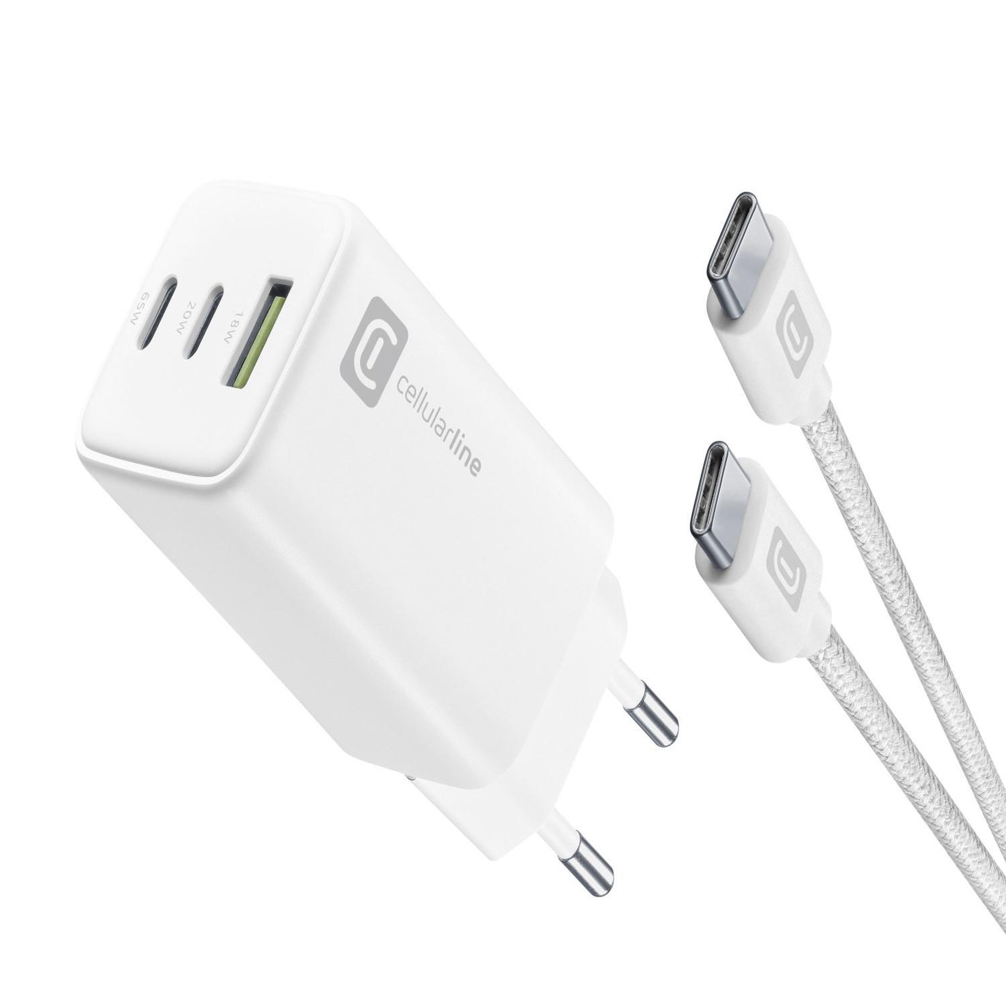 Voir la diapositive 2 : CELLULAR LINE Cellularline achkitc2cgan65tabw chargeur d'appareils mobiles ordinateur portable, smartphone, tablette blanc secteur charge rapide intérieure