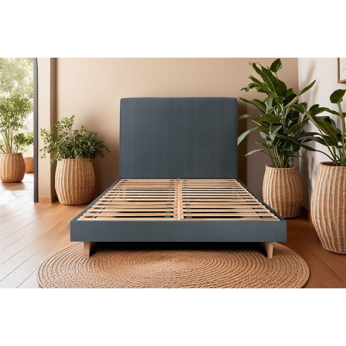 Sommeil de Plomb Lit avec tête de lit tapissier velours et sommier kit - Hauteur totale : 29cm