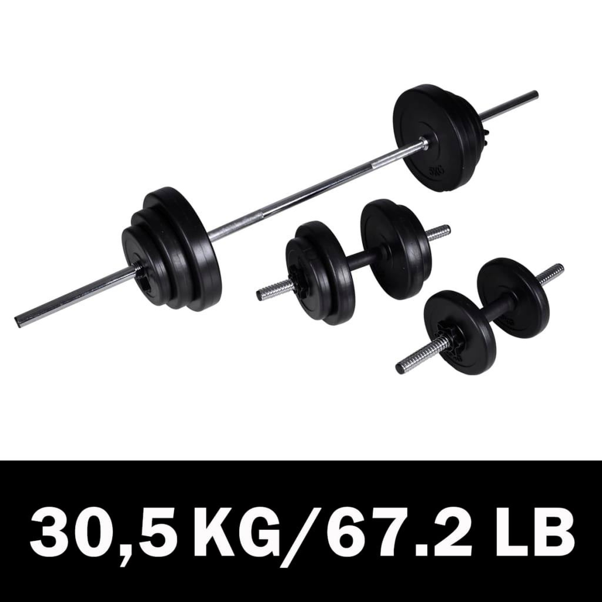 Voir la diapositive 1 : VIDAXL Kit de barre d'haltere et 2 halteres 30,5 kg