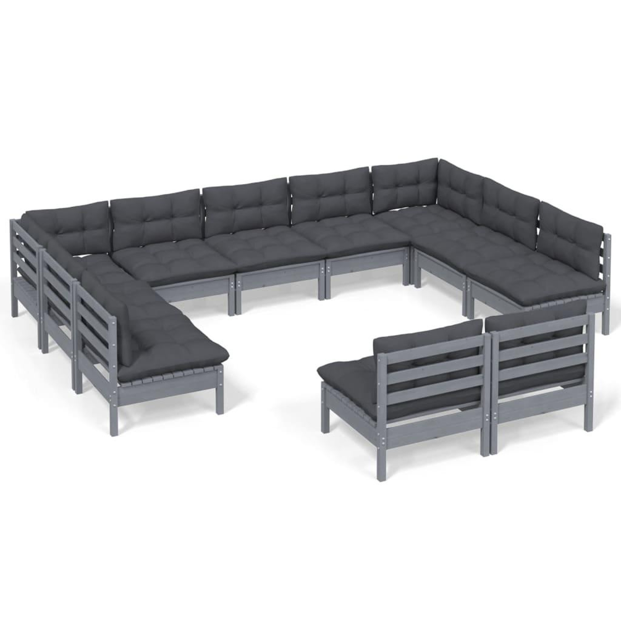 Voir la diapositive 2 : VIDAXL Salon de jardin 11 pcs avec coussins Gris Bois de pin solide