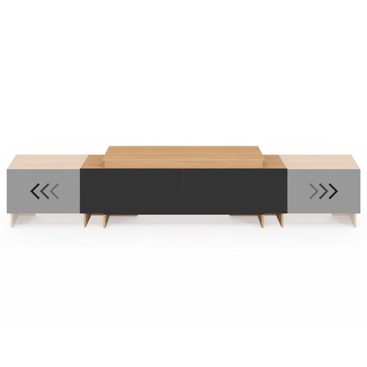 ID MARKET Meuble TV extensible 140-240 cm VLAD 2 portes bois et noir