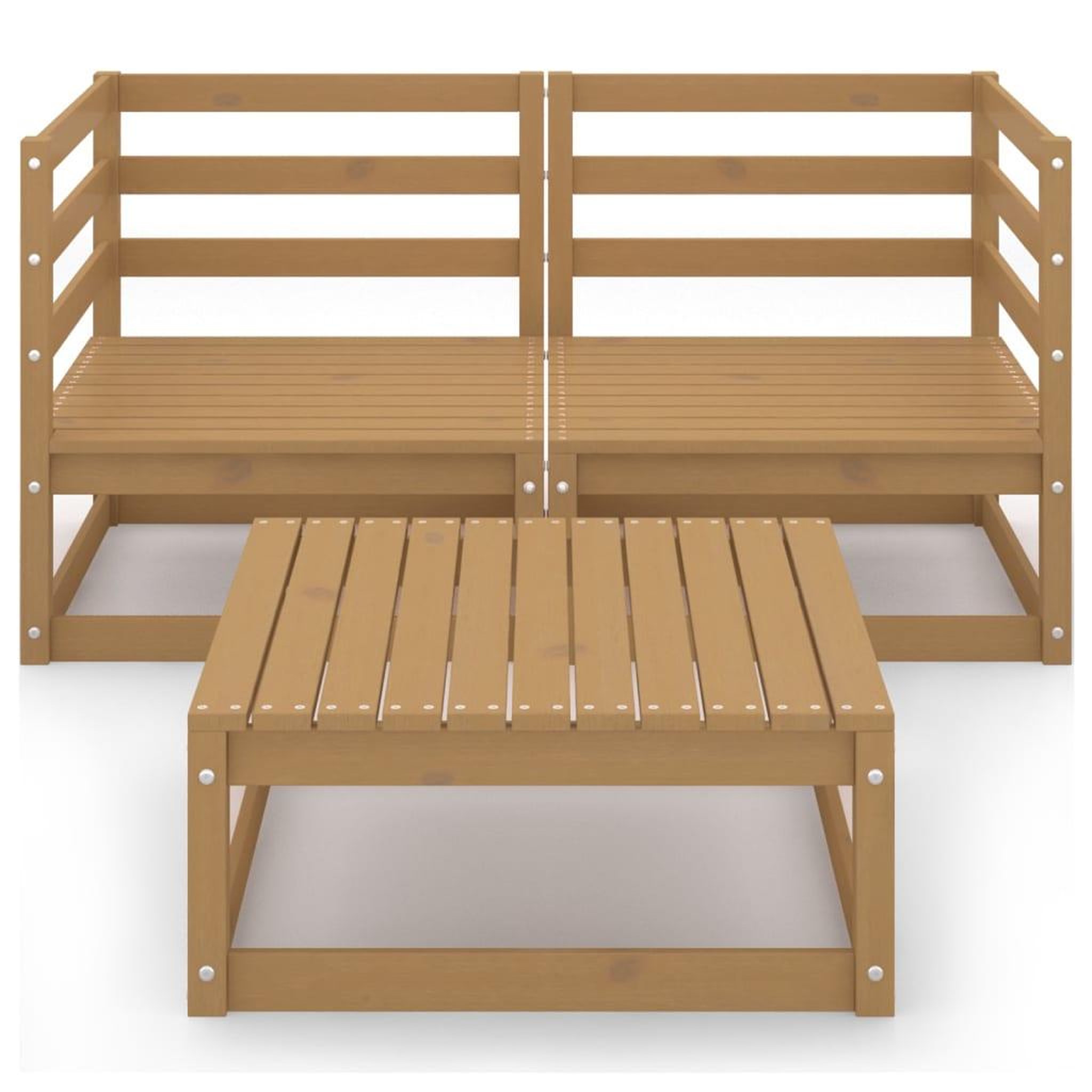 Voir la diapositive 3 : VIDAXL Salon de jardin 3 pcs marron miel bois de pin massif