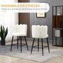 Voir la diapositive 4 : HOMCOM Lot de 2 tabourets de bar design contemporain - repose-pied - acier noir revêtement effet laine bouclée blanc