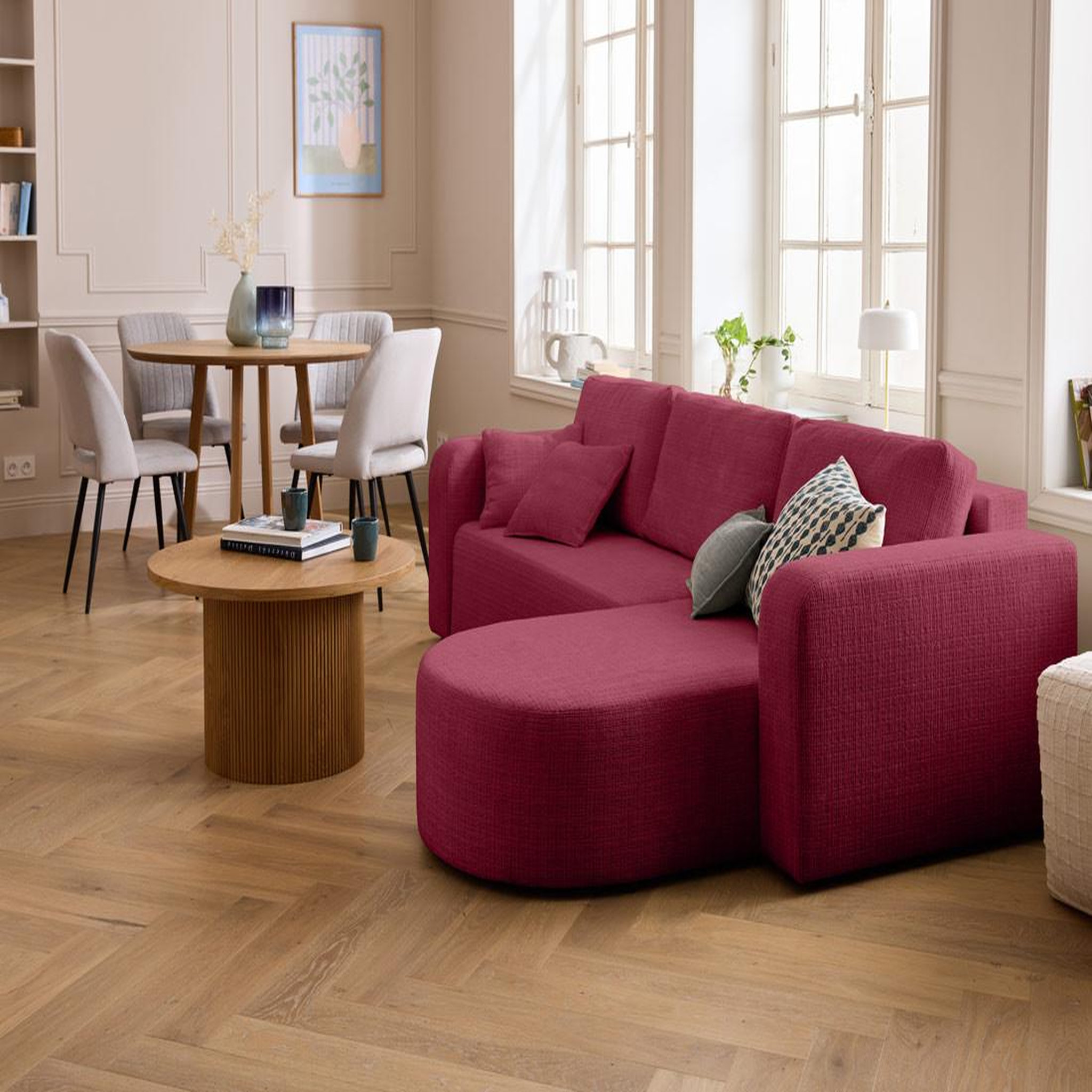 Voir la diapositive 4 : BEST MOBILIER Miro - canapé d'angle réversible - 4 places - convertible avec coffre - en velours texturé