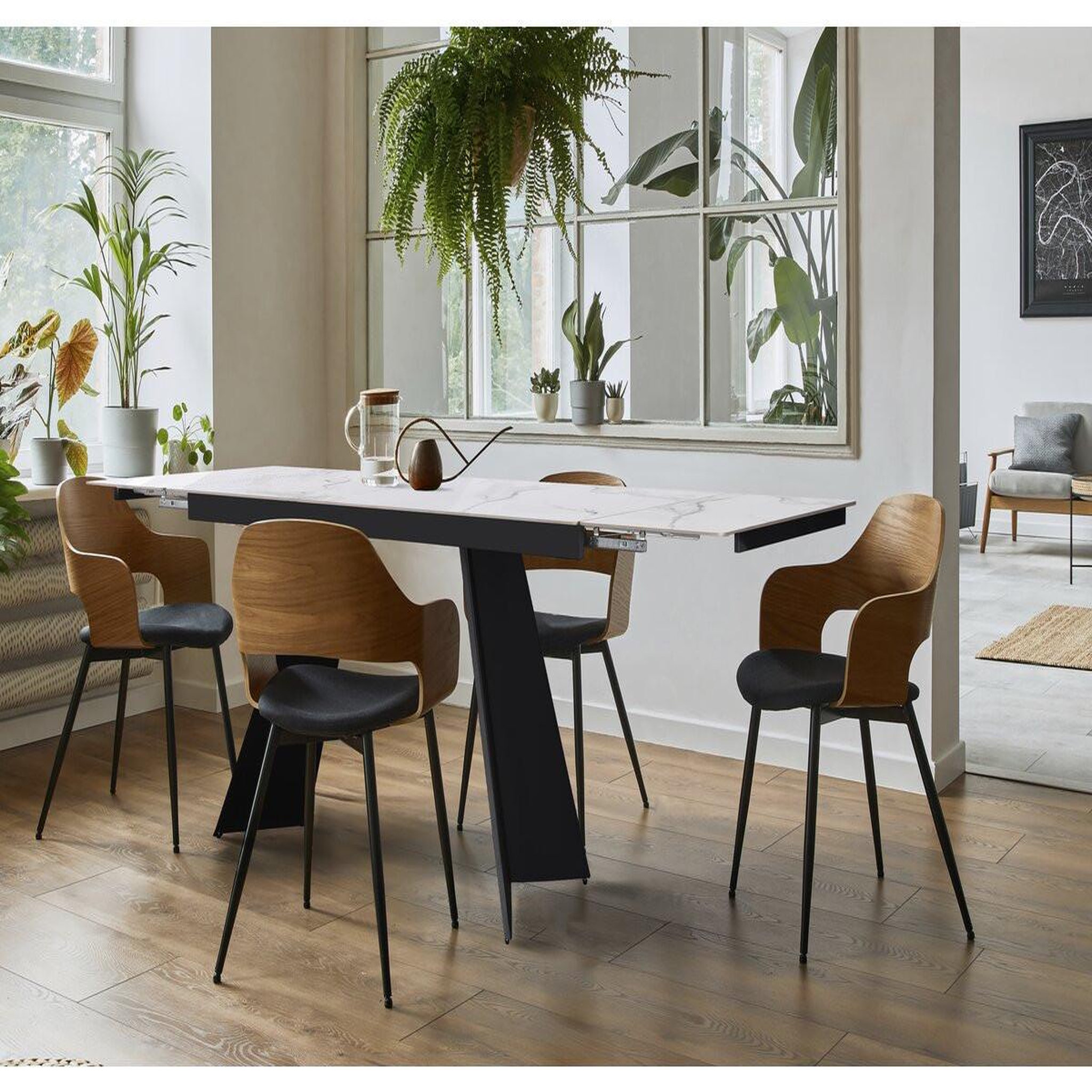 Voir la diapositive 2 : Habitat et Jardin Table de repas extensible en céramique 6 à 10 personnes   equinoxe  - blanc marbré gris