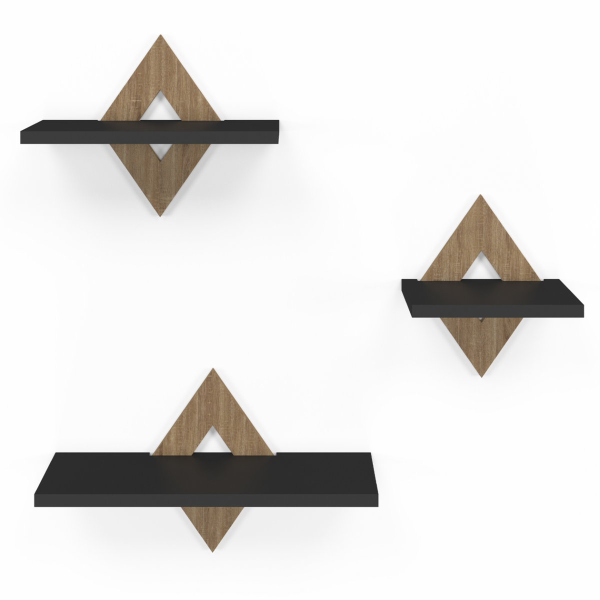ID MARKET Lot de 3 étagères murales IRIS façon hêtre et noir