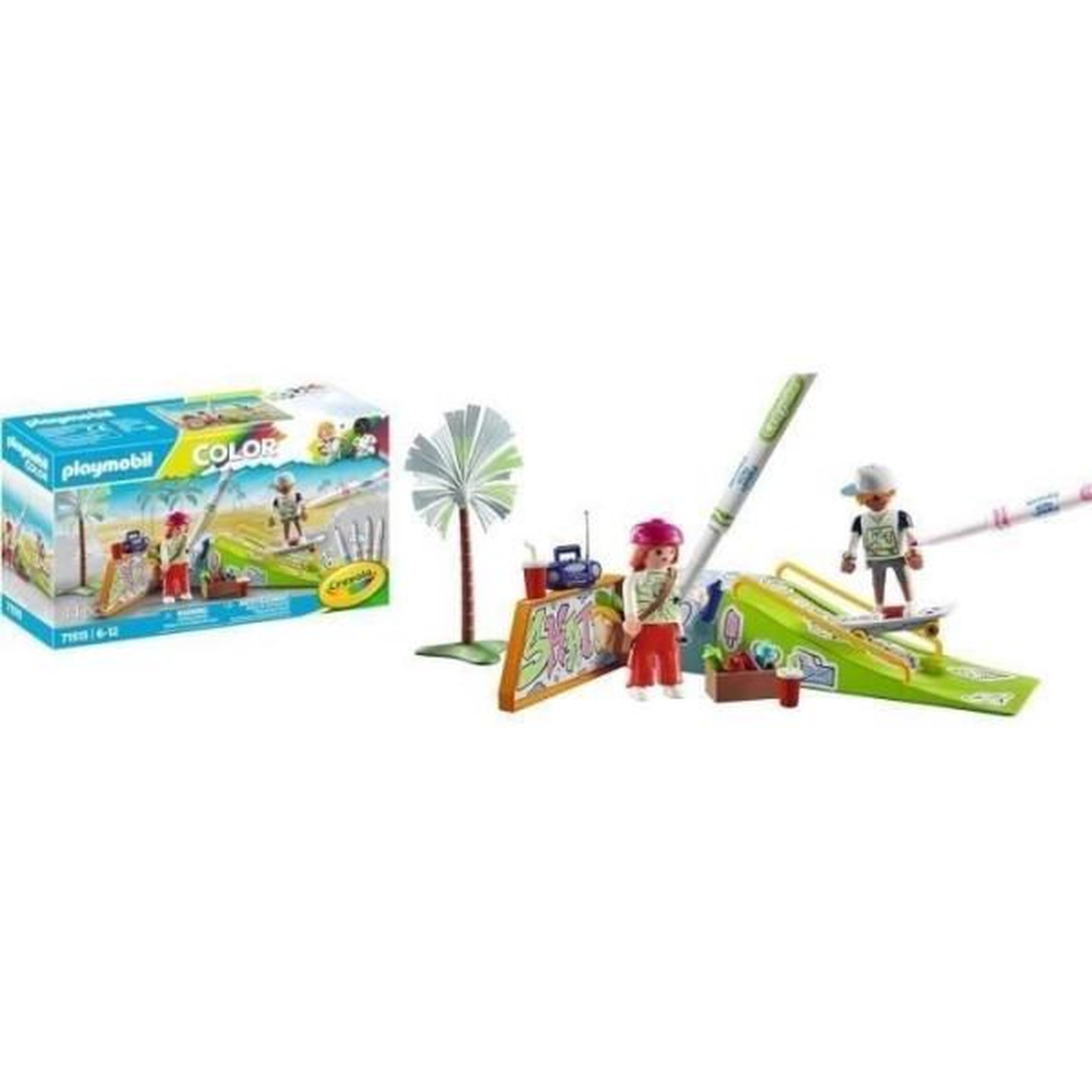 Voir la diapositive 6 : PLAYMOBIL PLAYMOBIL 71515 Skateurs avec rampe, Color, 44 pieces, avec crayons Crayola, Des 6 ans