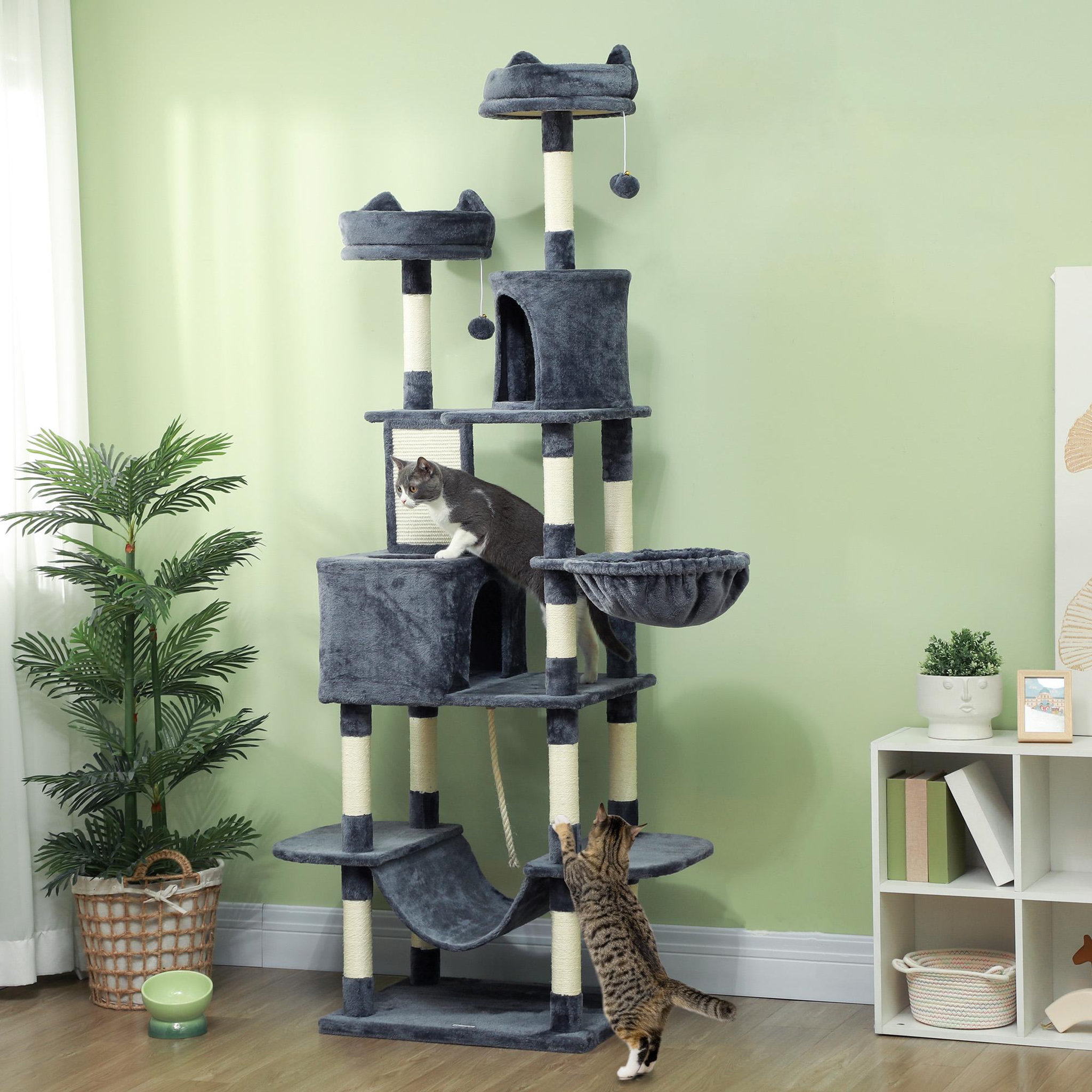 Voir la diapositive 4 : PAWHUT Arbre à chat grande taille h.206 cm équipement et accessoires multiples sisal naturel peluche gris