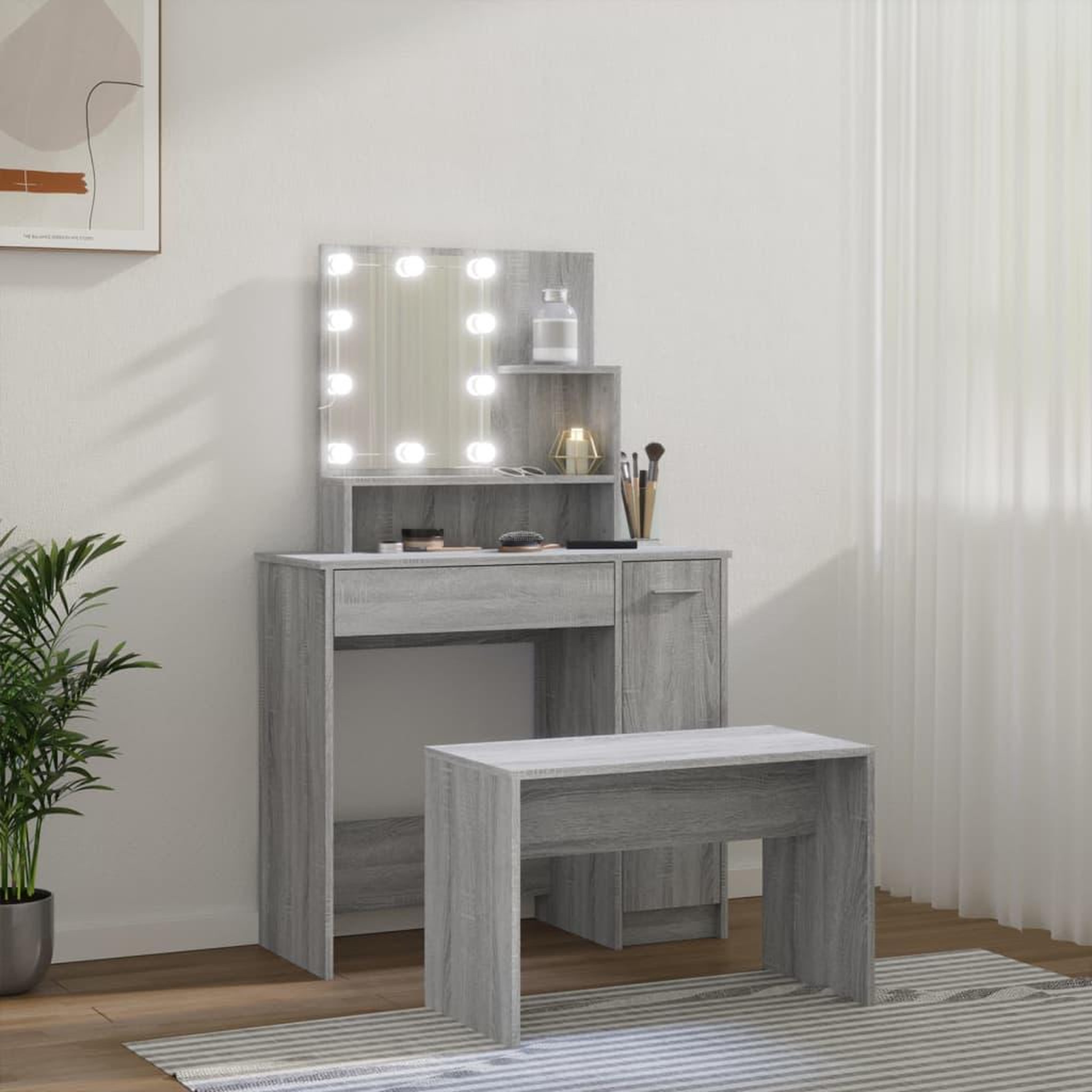 Voir la diapositive 4 : VIDAXL Ensemble de coiffeuse avec LED Sonoma gris Bois d'ingenierie