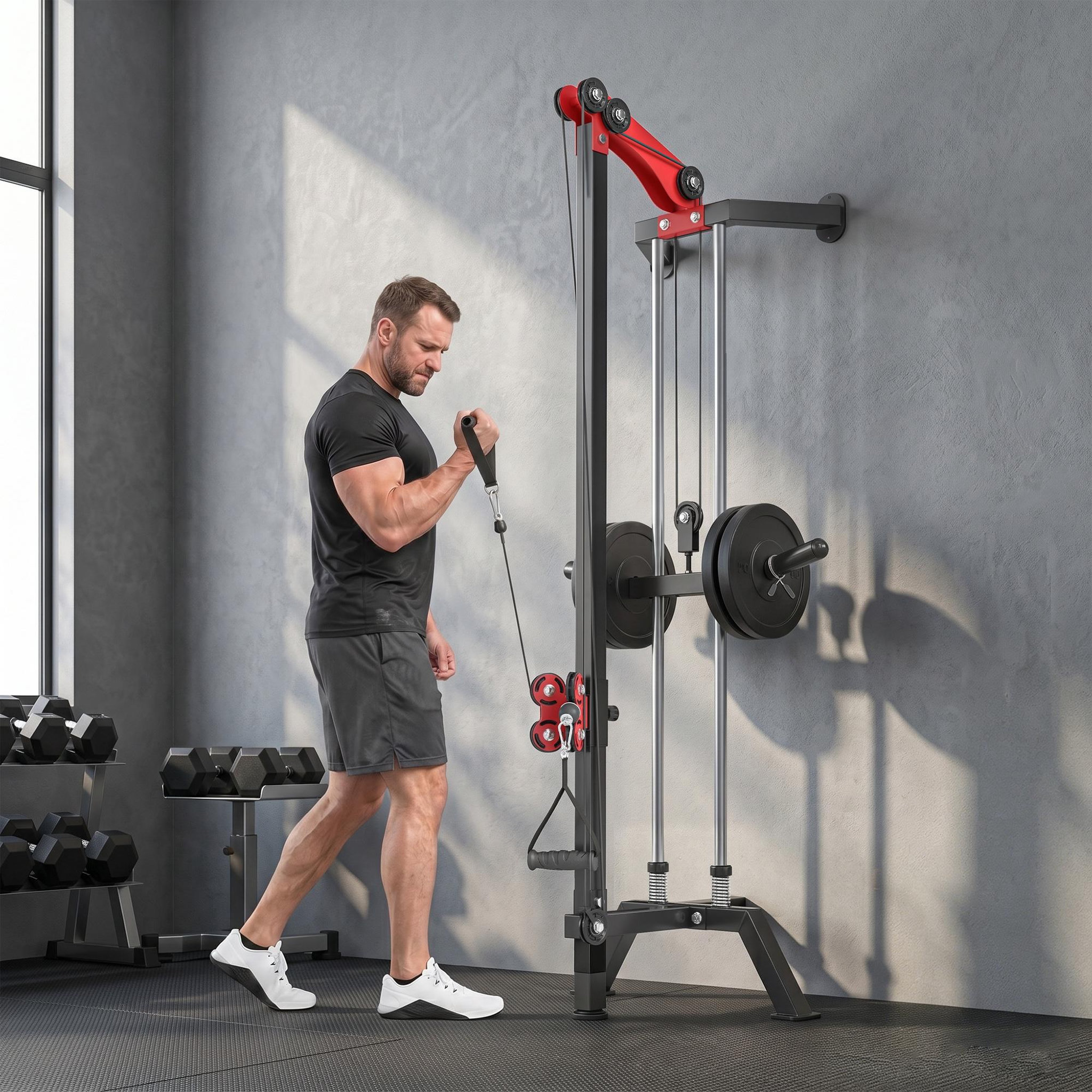 Voir la diapositive 2 : HOMCOM Machine à poulie musculation réglable 16 positions contrepoids max. 60 kg