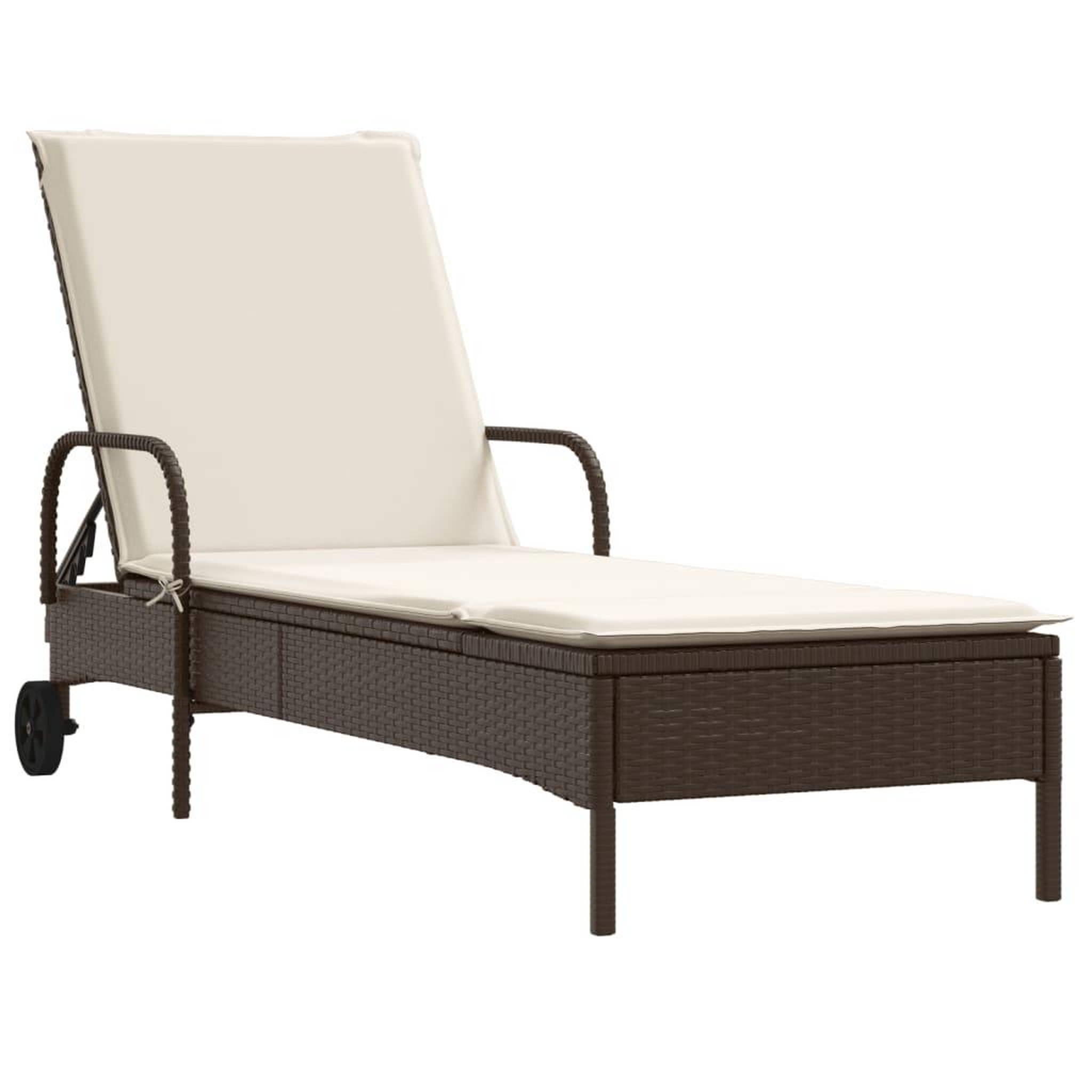Voir la diapositive 2 : VIDAXL Chaise longue avec roues et coussin marron resine tressee