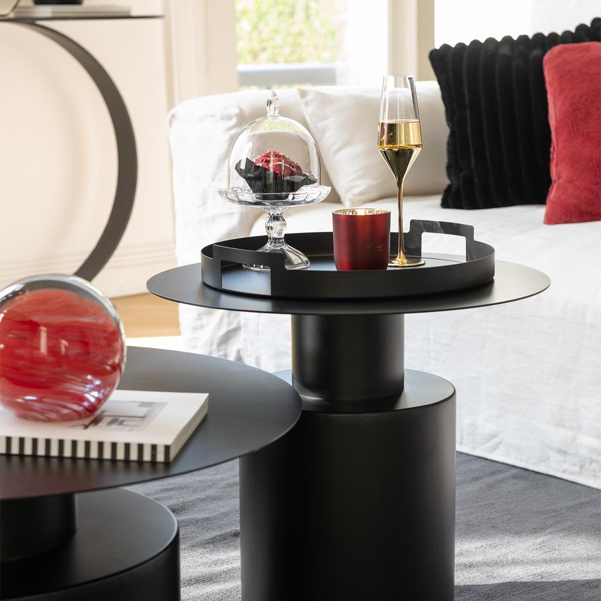 Voir la diapositive 3 : J-LINE Lot de 3 plateaux en métal  mathew  45cm noir