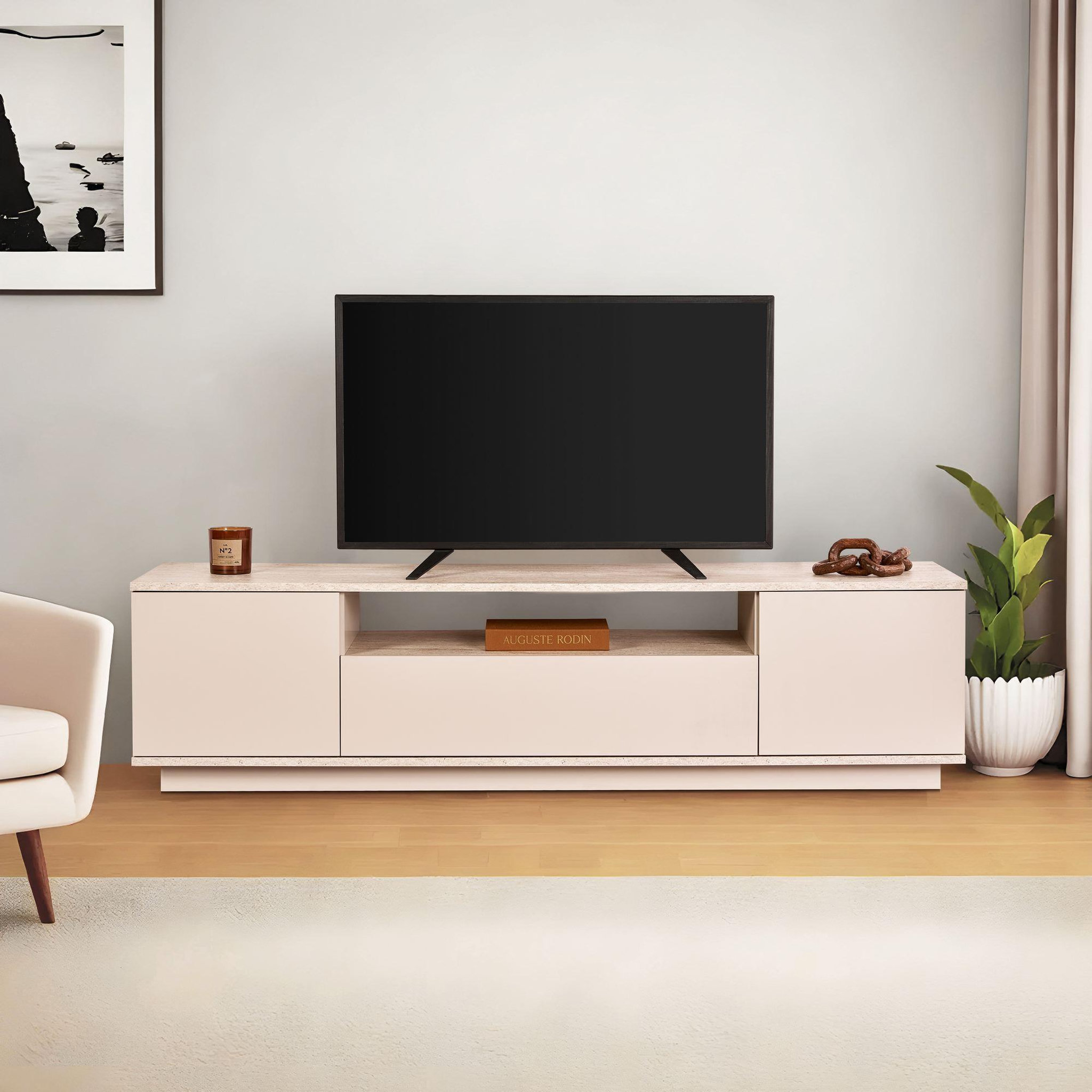 Voir la diapositive 3 : Habitat et Jardin Meuble tv en bois  veramont  - 180 x 44 x 44 cm - beige
