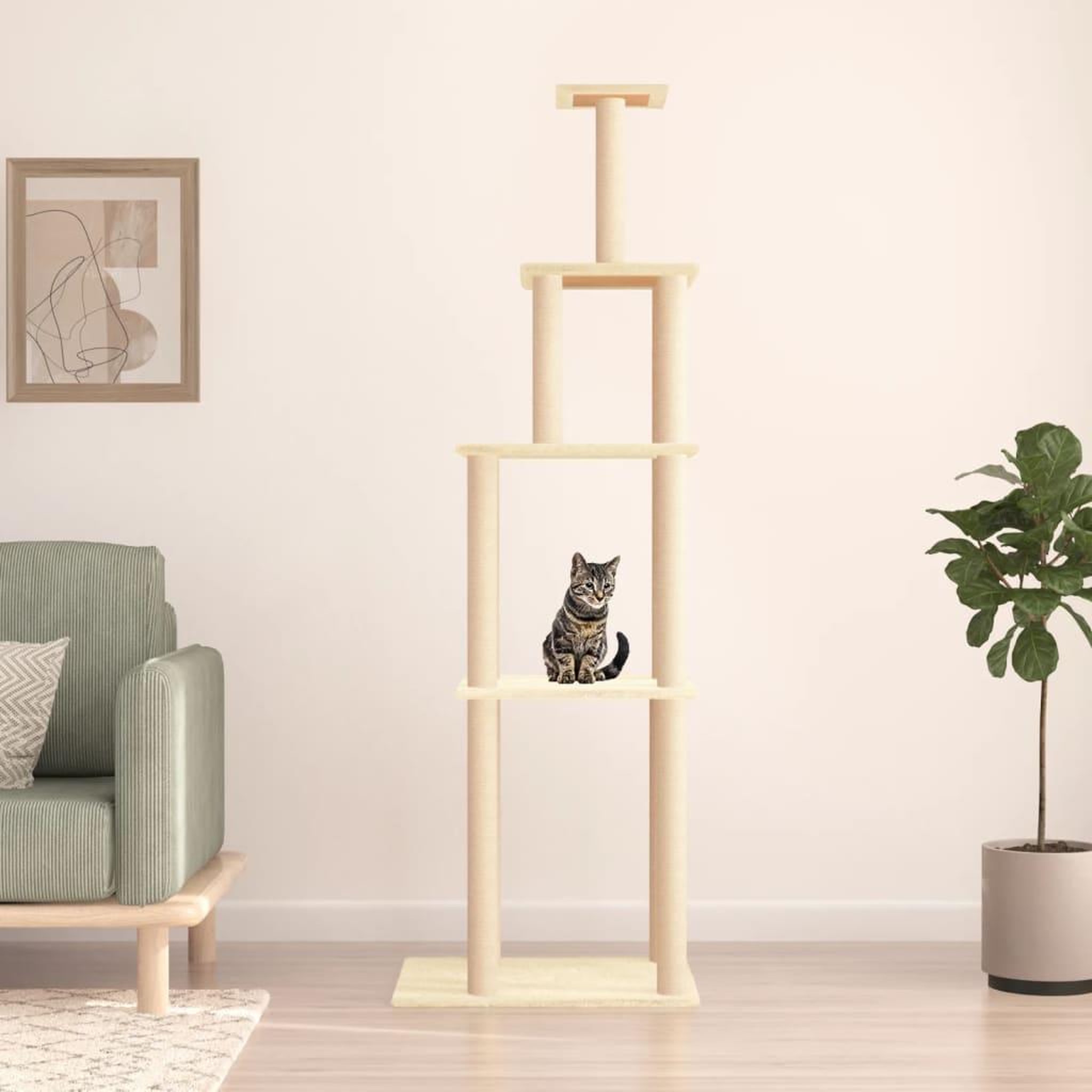 VIDAXL Arbre a chat avec griffoirs en sisal creme 183 cm