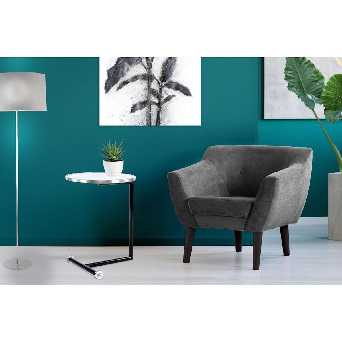 Paris Prix Table d'Appoint Design  Servant  62cm Argent & Blanc