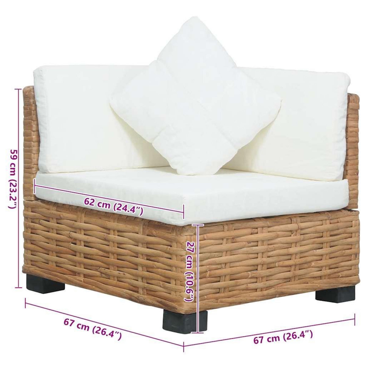 VIDAXL Canape d'angle avec coussins Rotin naturel