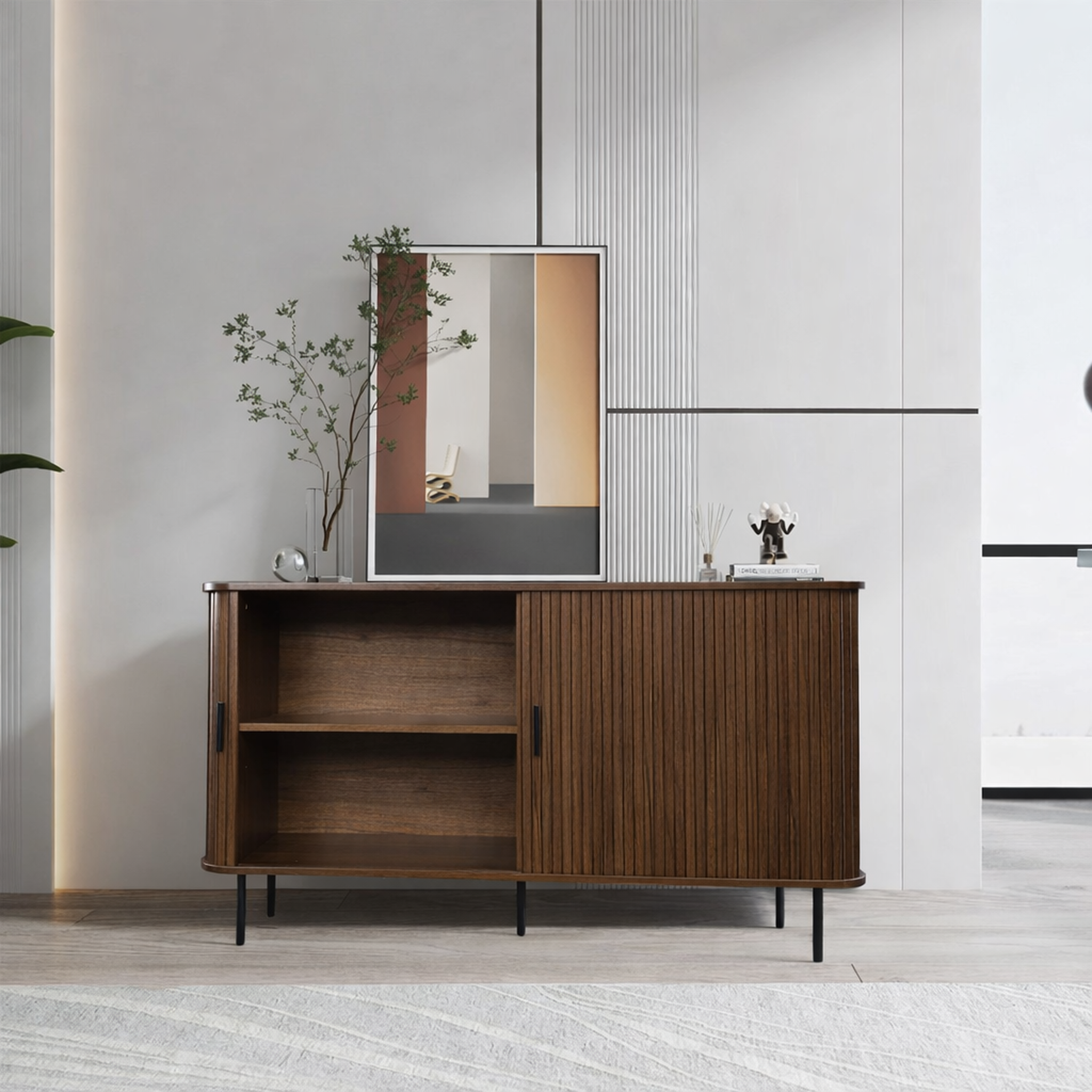 Voir la diapositive 6 : CONCEPT USINE Buffet en bois cannelé à portes coulissantes 140cm semarang
