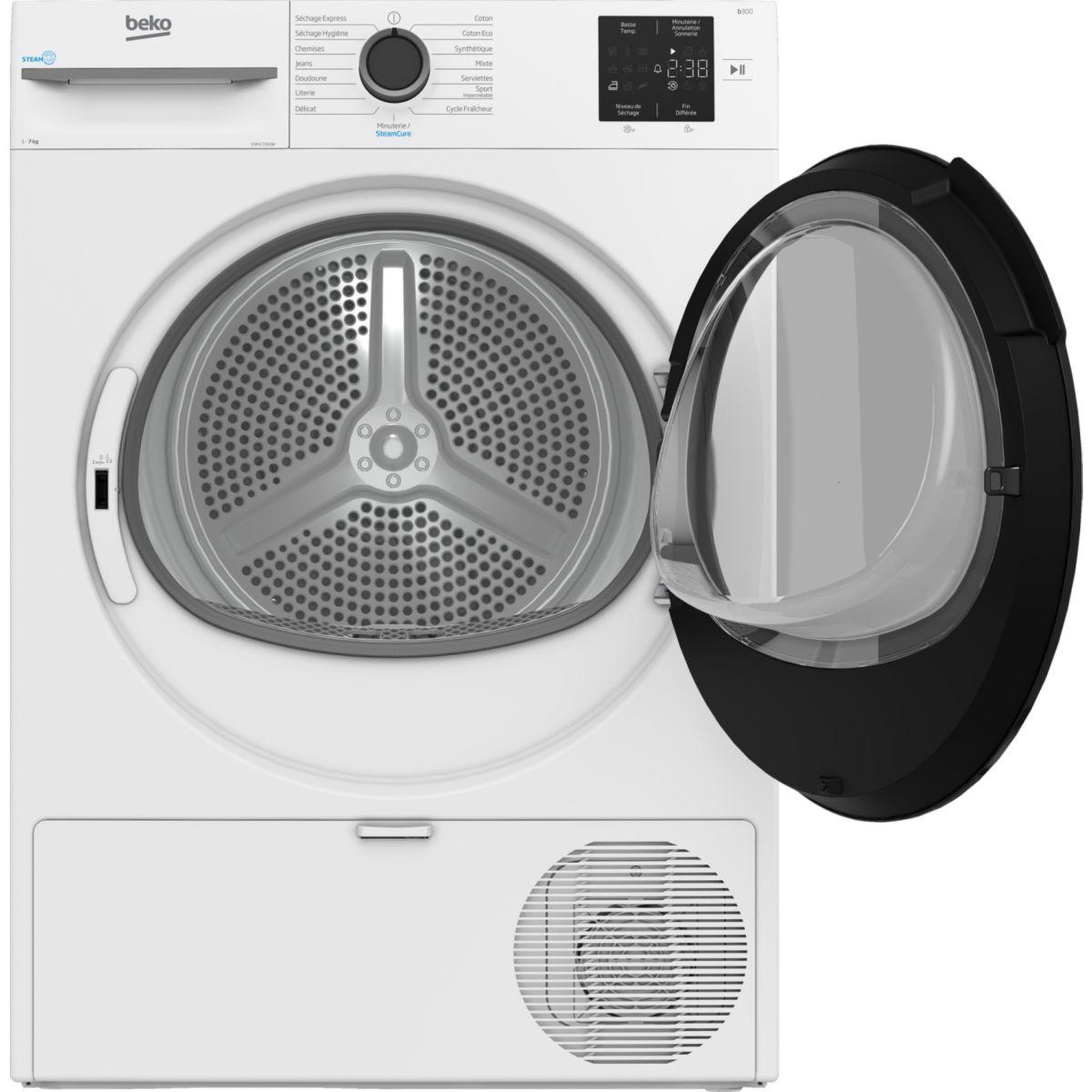 Voir la diapositive 2 : Beko Sèche linge pompe à chaleur D3H17393W 7kg - Soin quotidien & Anti-froissage