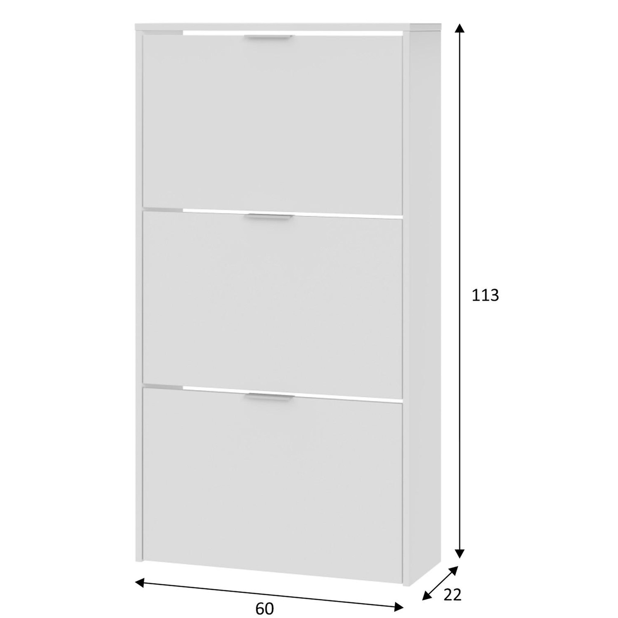 Voir la diapositive 6 : VS VENTA-STOCK Meuble à Chaussures 3 Portes Rubi, Couleur Blanc brillant, 60 cm Largeur