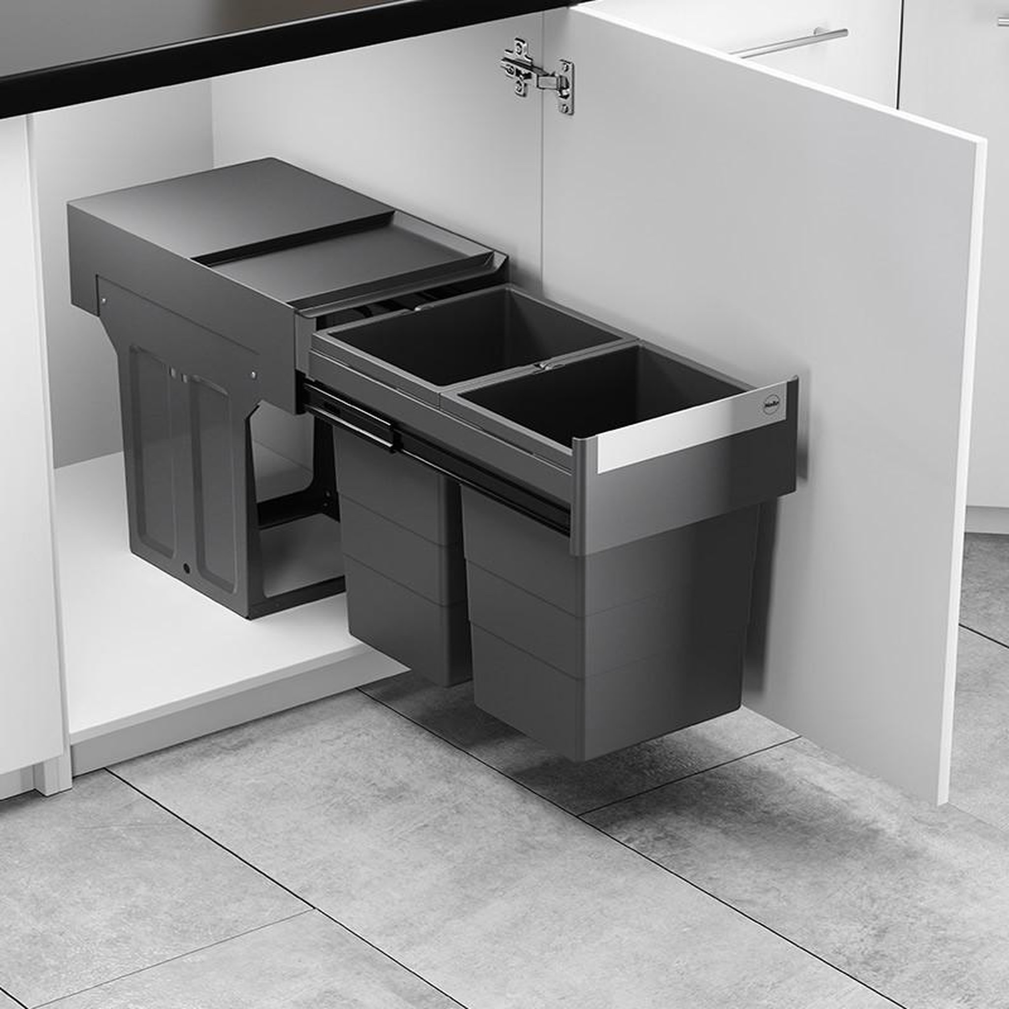 Voir la diapositive 2 : HAILO Poubelle de cuisine 2 bacs encastrables 26l (13+13) hailo as tandem