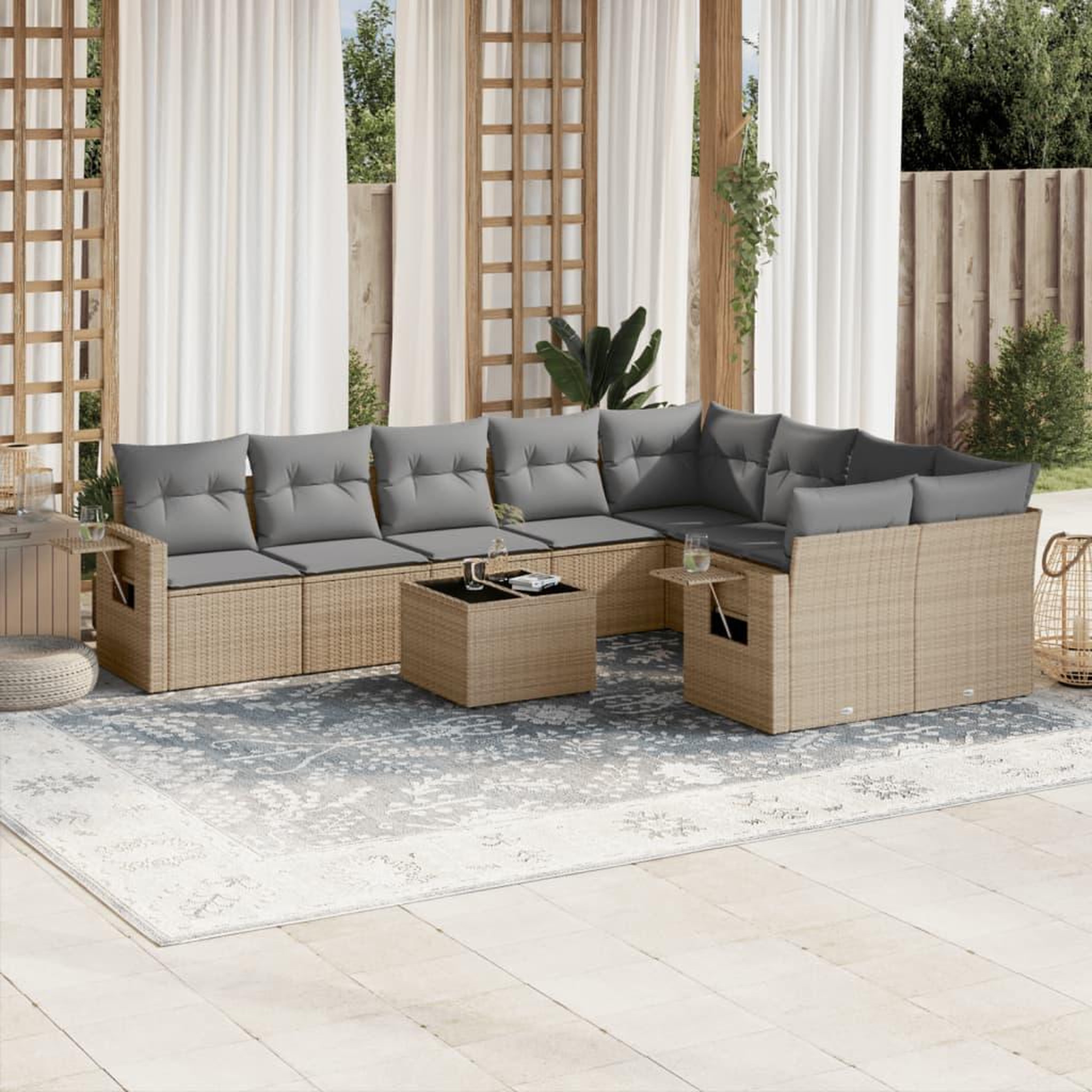 VIDAXL Salon de jardin avec coussins 10 pcs beige resine tressee