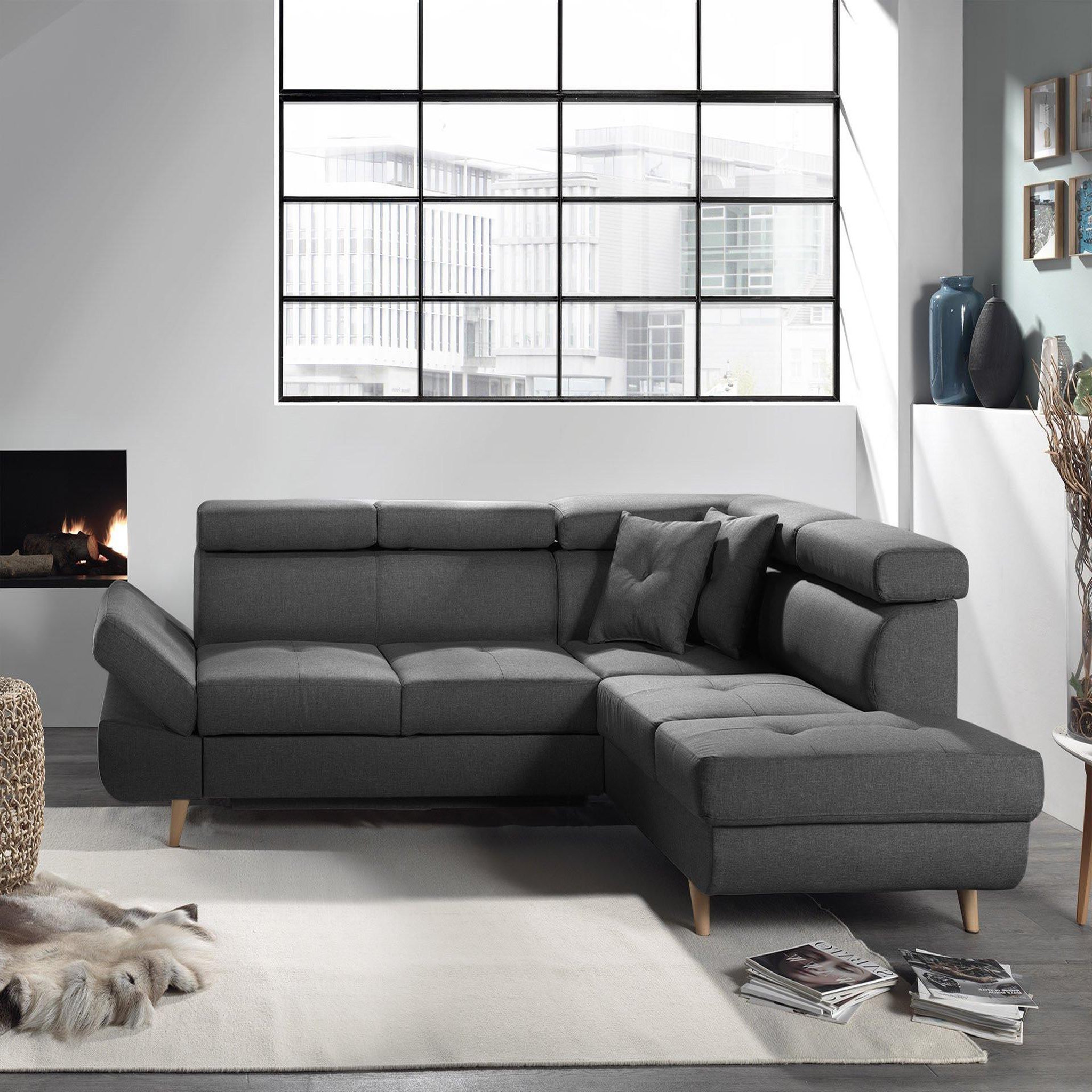Voir la diapositive 3 : BEST MOBILIER Linea - canapé d'angle droit convertible - 5 places - avec têtières