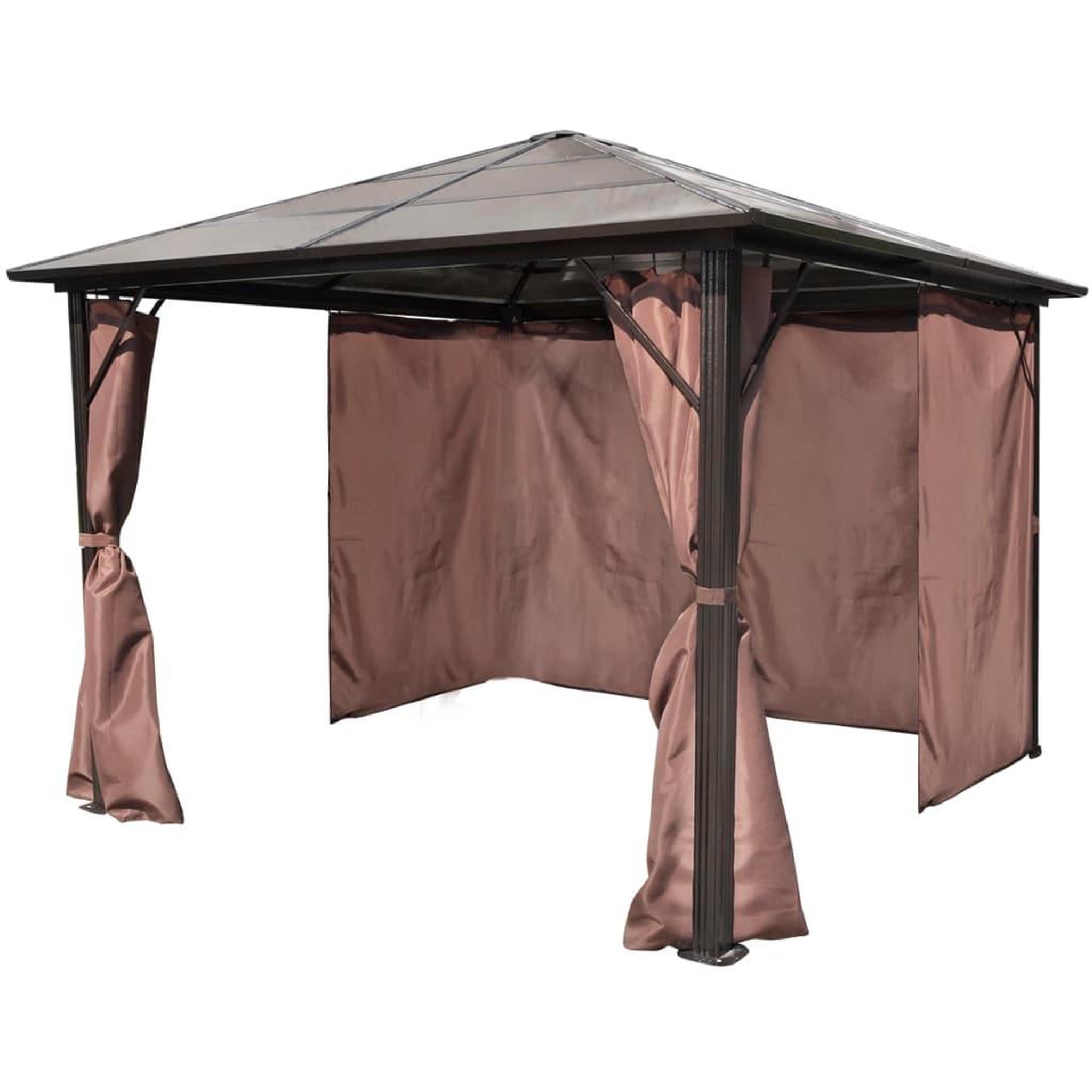 Voir la diapositive 3 : VIDAXL Belvedere avec rideau Marron Aluminium 300 x 300 cm