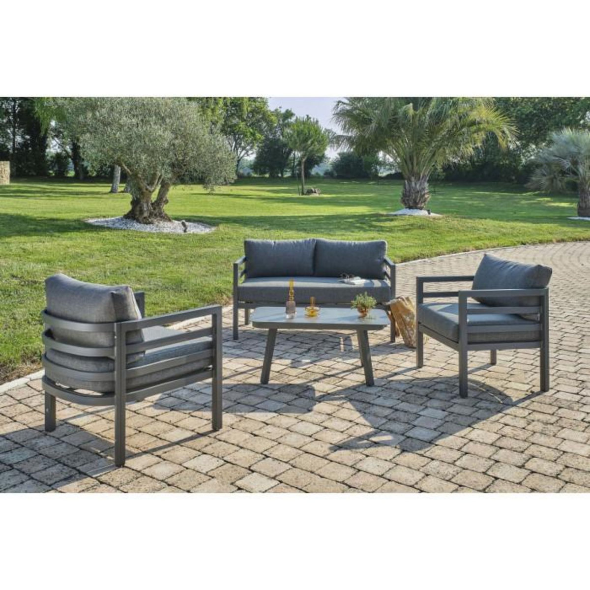 Paris Prix Salon de Jardin 4 Places  Lisbonne  132cm Gris Anthracite