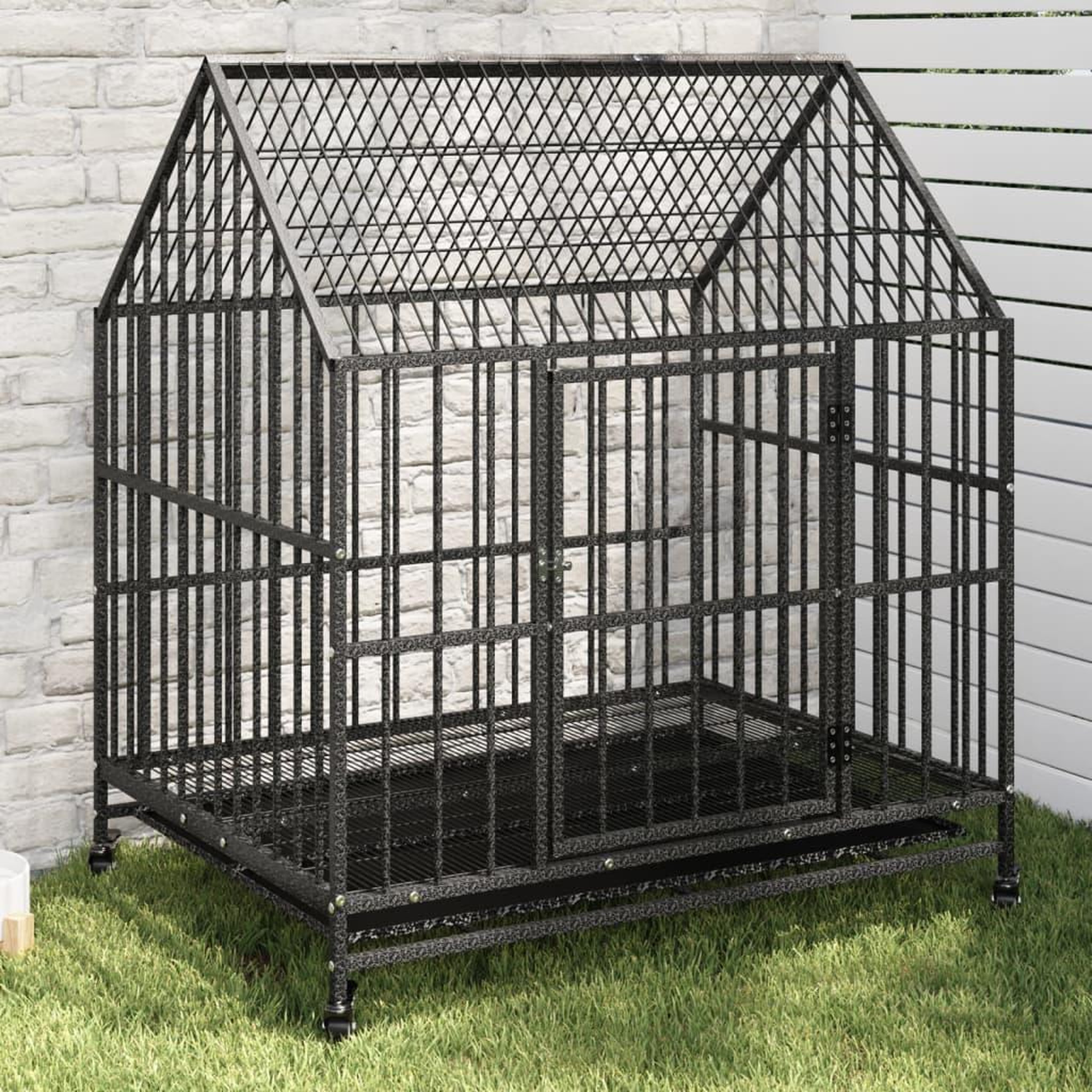 Voir la diapositive 1 : VIDAXL Cage pour chien avec roues noir gris acier galvanise