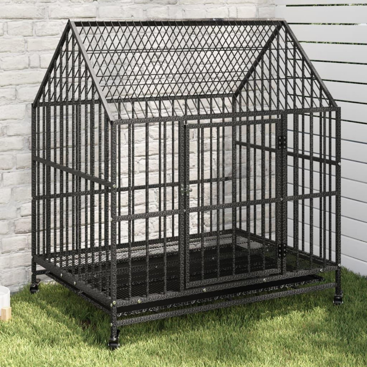 VIDAXL Cage pour chien avec roues noir gris acier galvanise