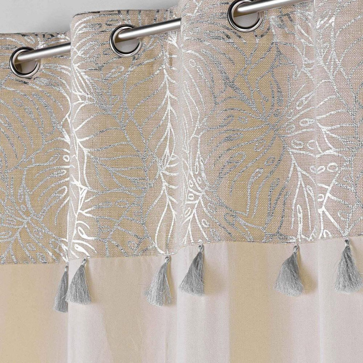 Douceur d'Intérieur Rideau 140x240 uni top métal pompons Solea argent