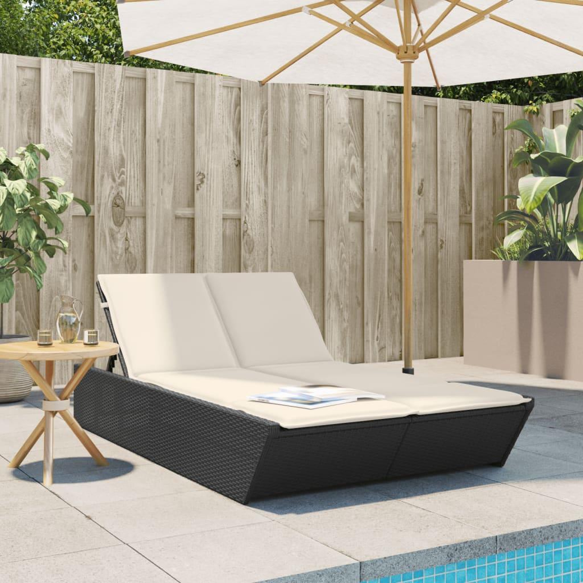 VIDAXL Chaise longue double avec coussins noir resine tressee