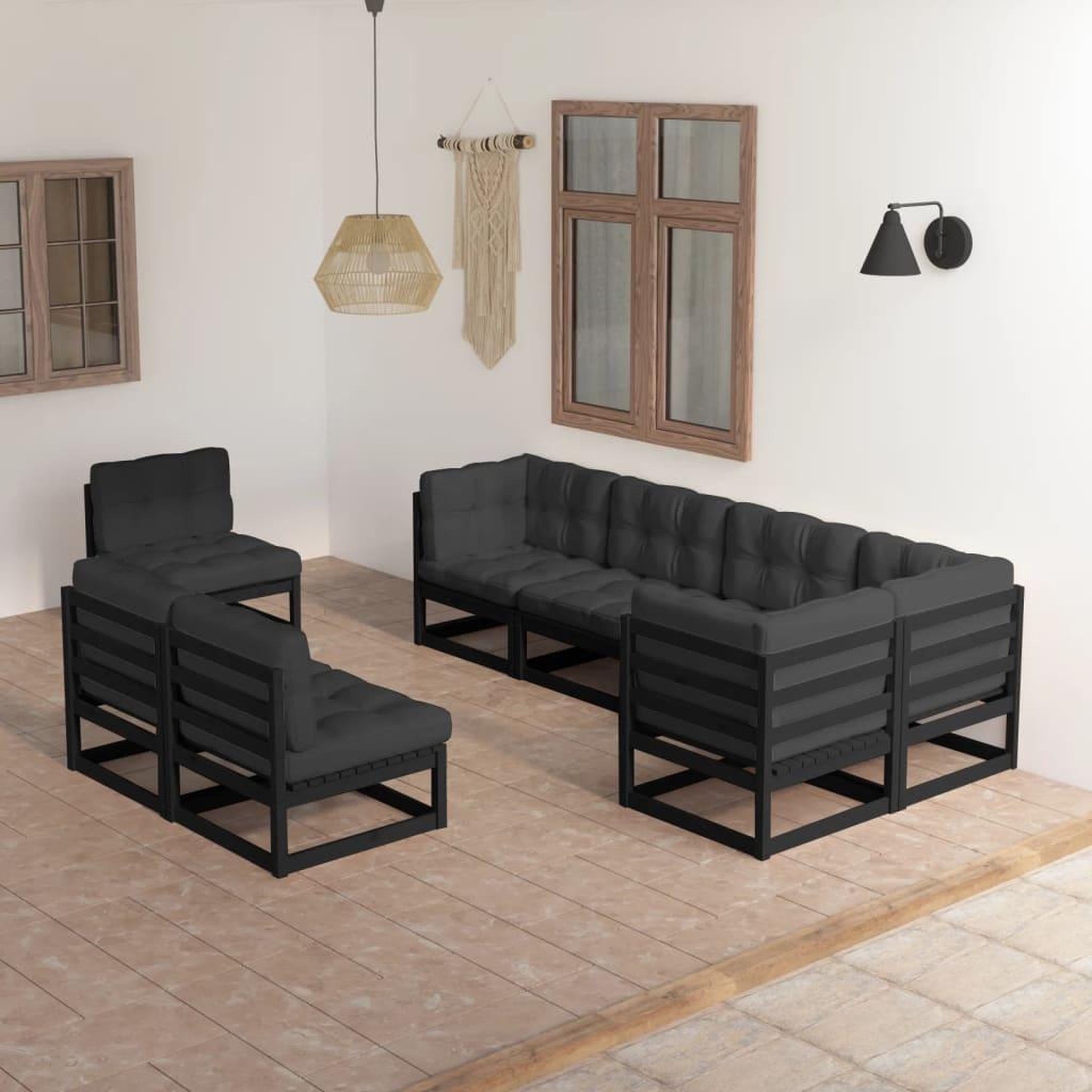 Voir la diapositive 1 : VIDAXL Salon de jardin 8 pcs avec coussins Bois de pin massif