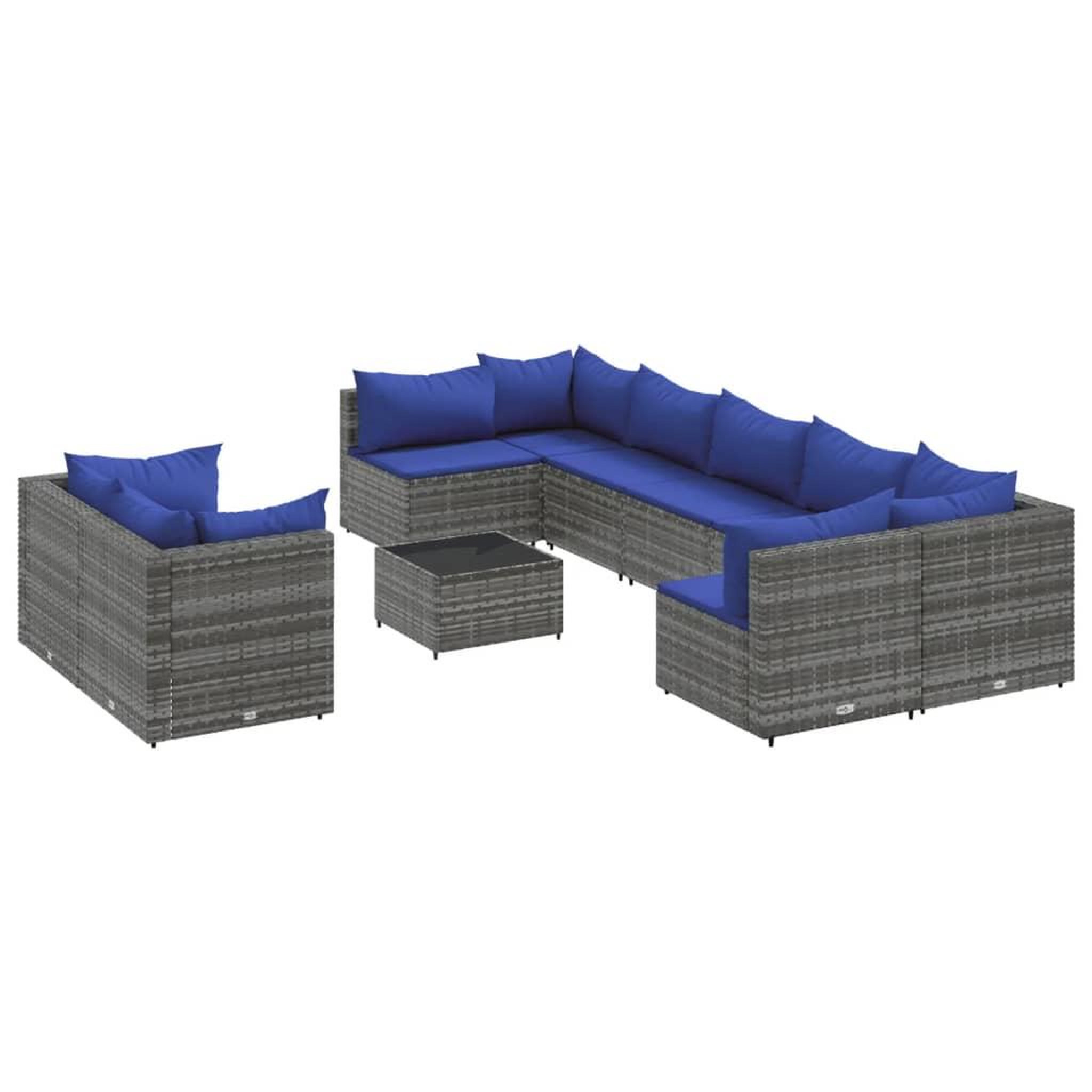 Voir la diapositive 2 : VIDAXL Salon de jardin avec coussins 10 pcs gris resine tressee