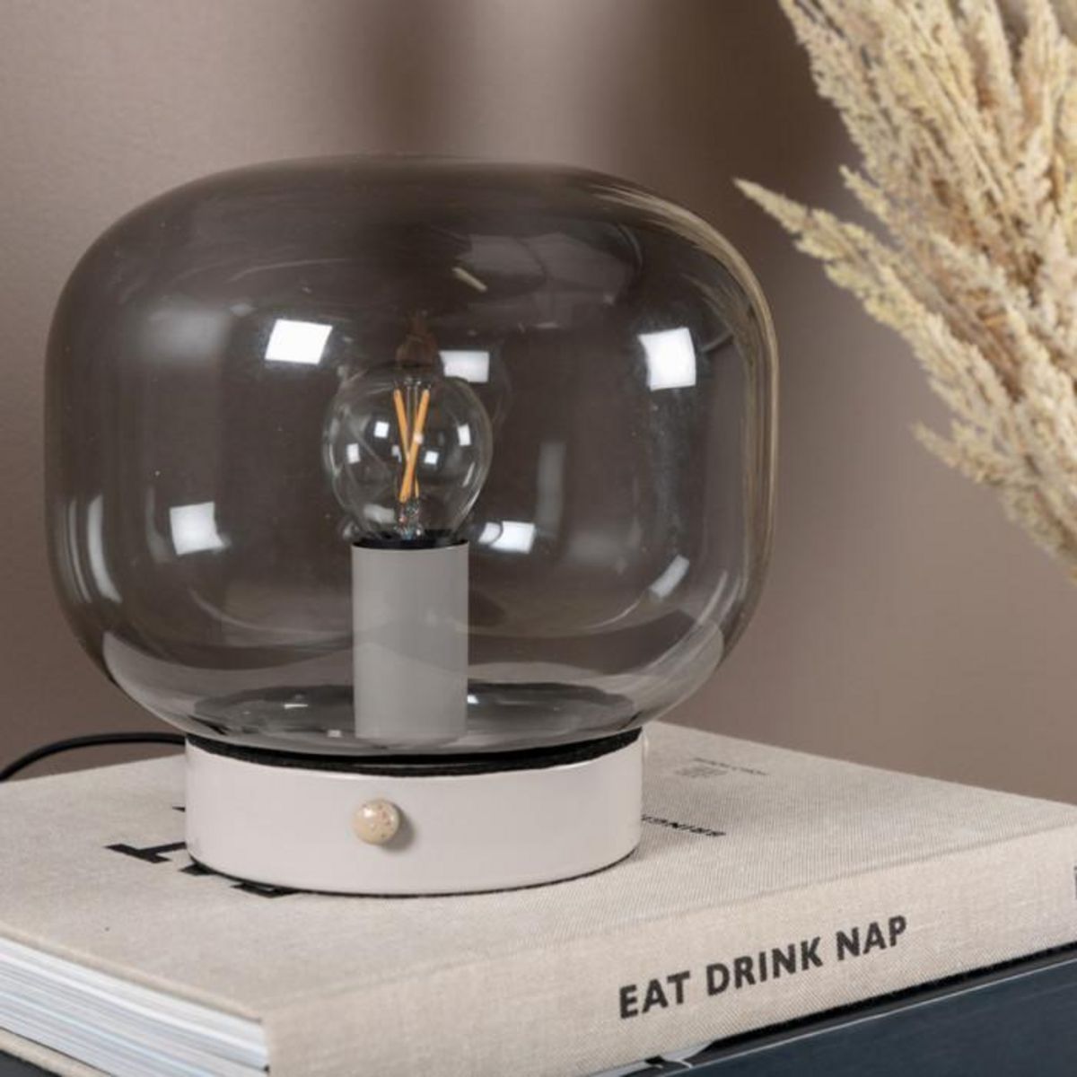 Paris Prix Lampe à Poser en Verre  Bollonelie  19cm Beige